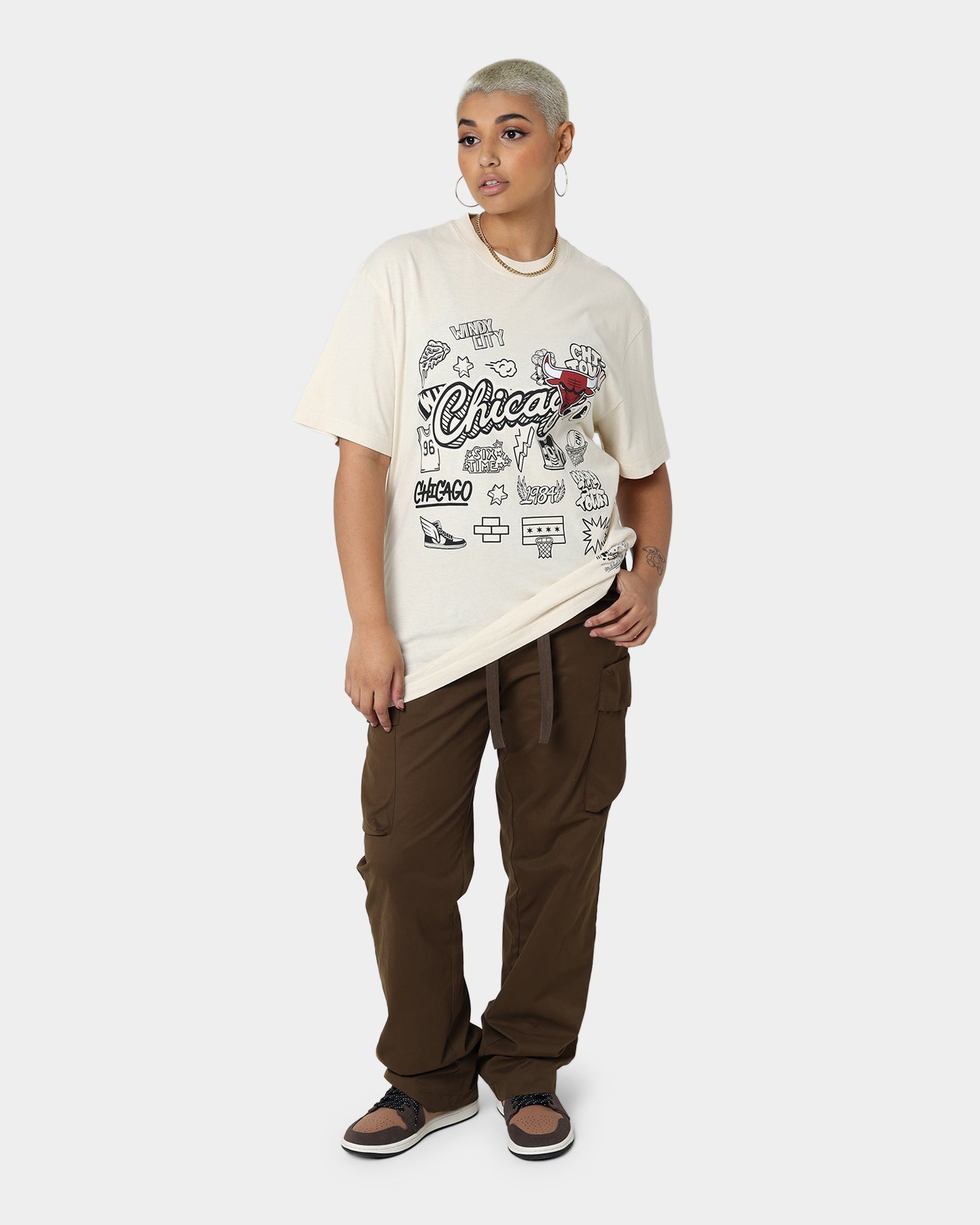 Mitchell & Ness Chicago Bulls Doodle T-Shirt Faded Stone Style001