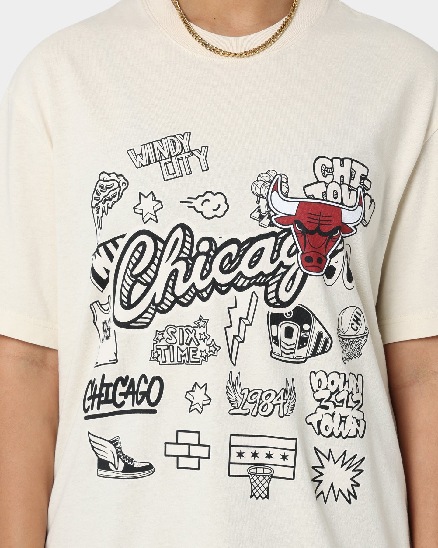 Mitchell & Ness Chicago Bulls Doodle T-Shirt Faded Stone Style001