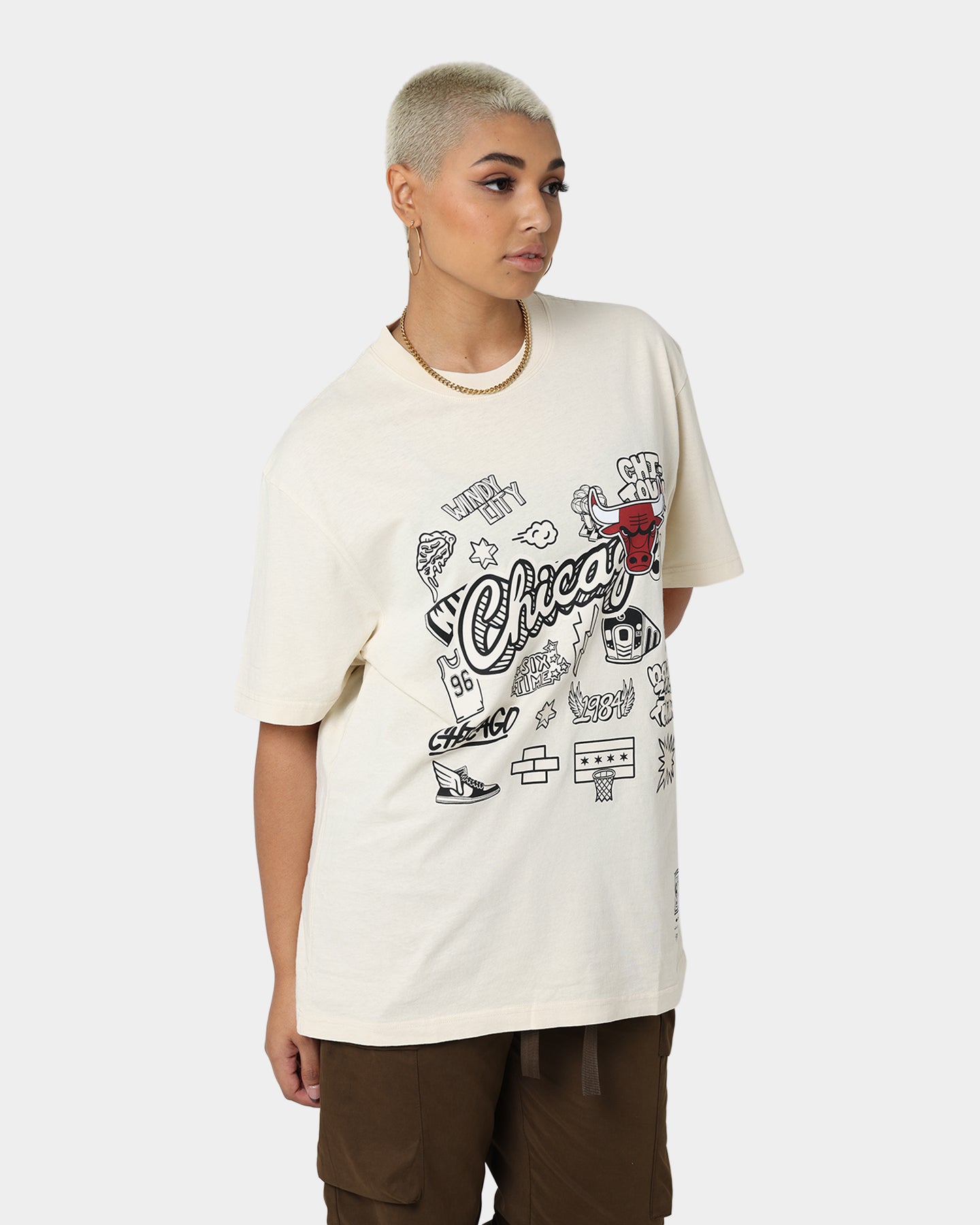 Mitchell & Ness Chicago Bulls Doodle T-Shirt Faded Stone Style001