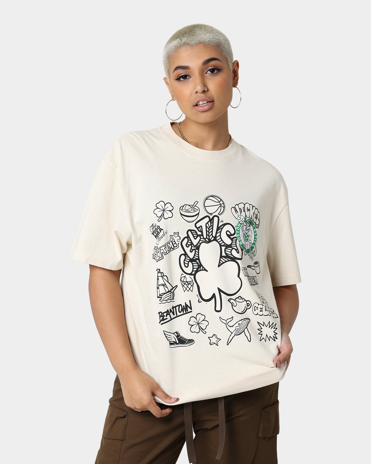 Mitchell & Ness Boston Celtics Doodle T-Shirt Faded Stone Style001