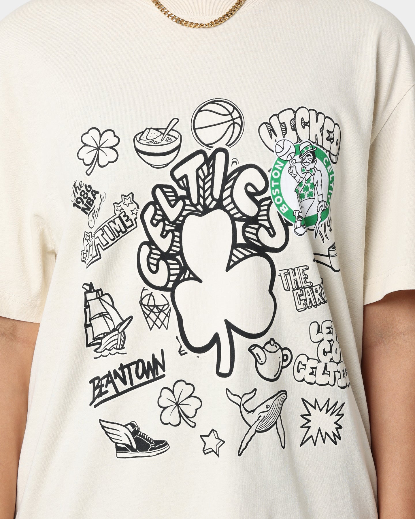 Mitchell & Ness Boston Celtics Doodle T-Shirt Faded Stone Style001