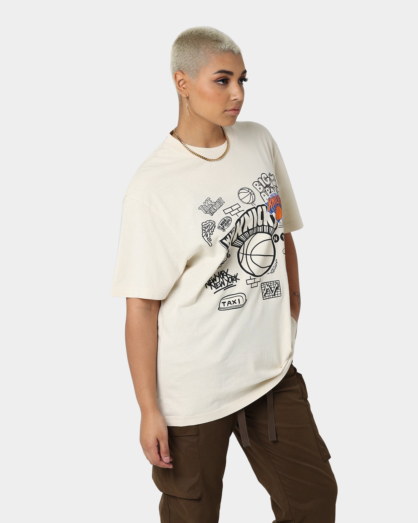 Mitchell & Ness New York Knicks Doodle T-Shirt Faded Stone Style001