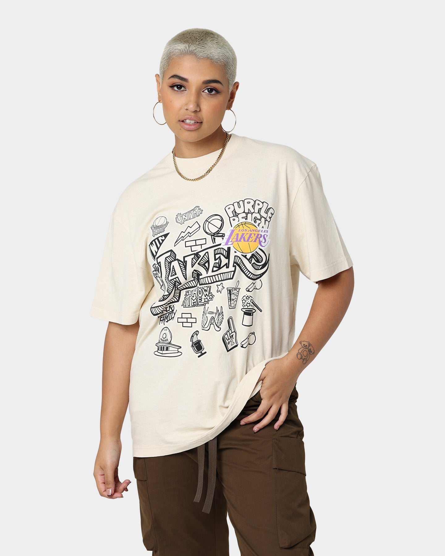 Mitchell & Ness Los Angeles Lakers Doodle T-Shirt Faded Stone Style001