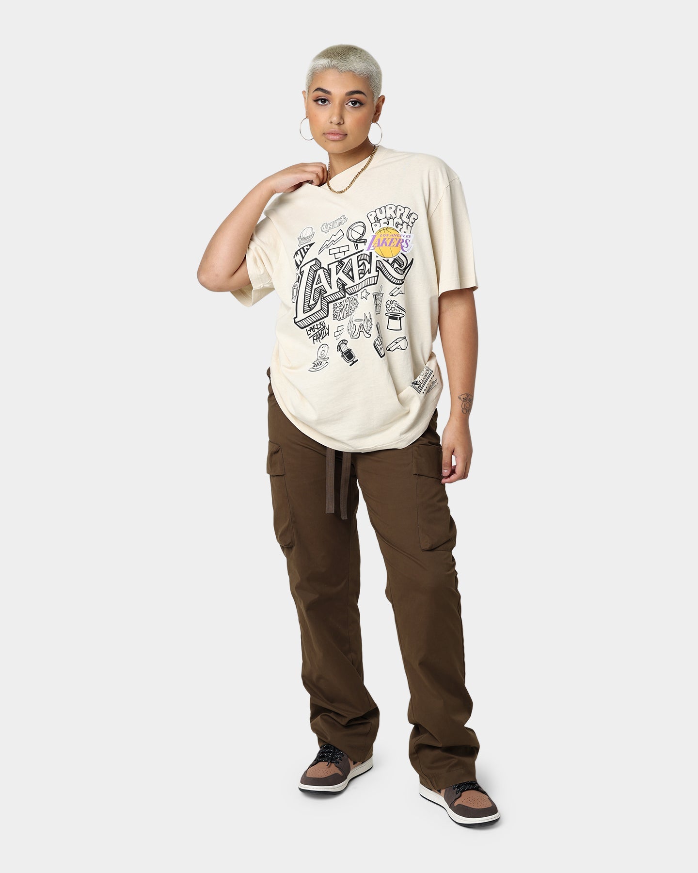 Mitchell & Ness Los Angeles Lakers Doodle T-Shirt Faded Stone Style001