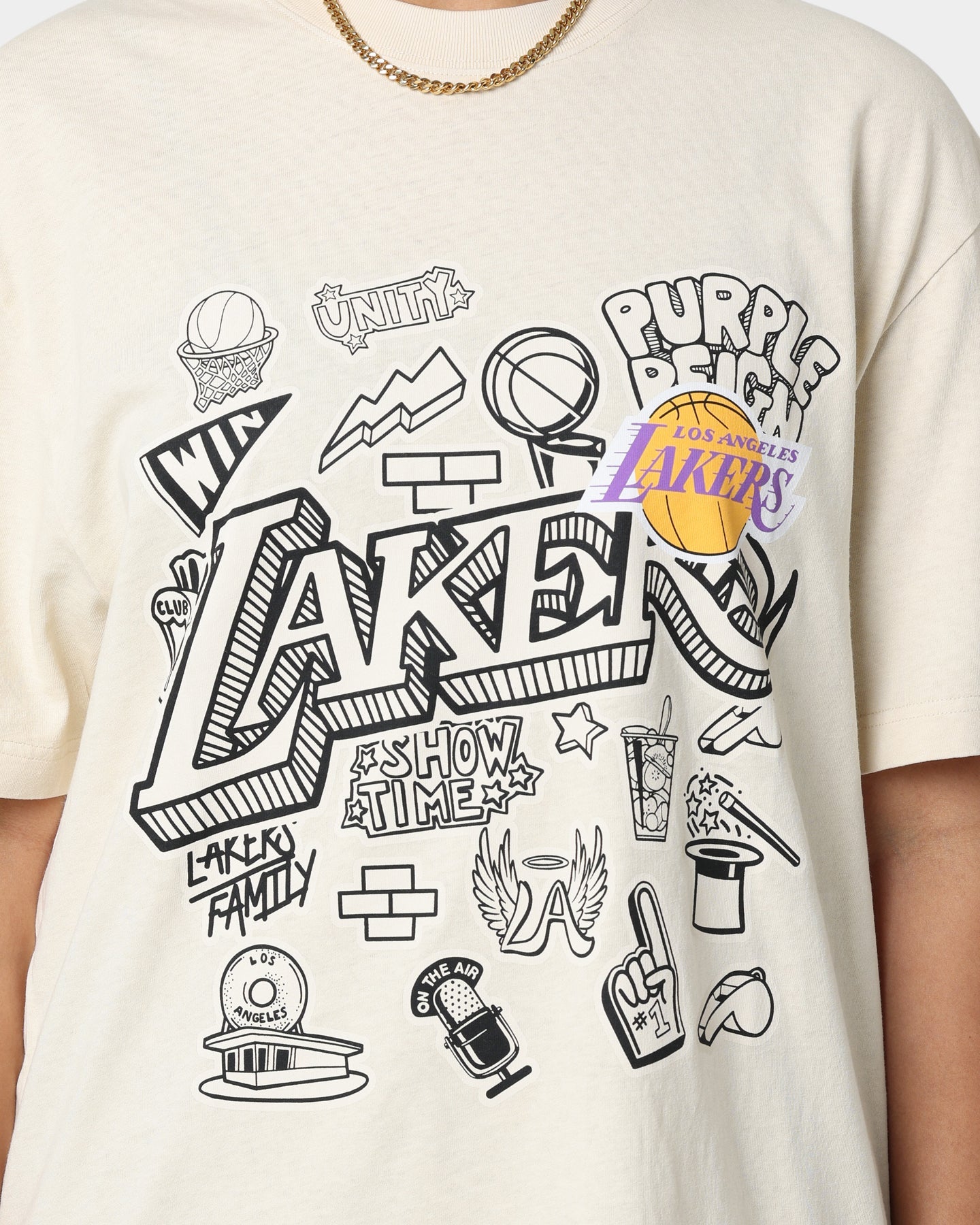 Mitchell & Ness Los Angeles Lakers Doodle T-Shirt Faded Stone Style001