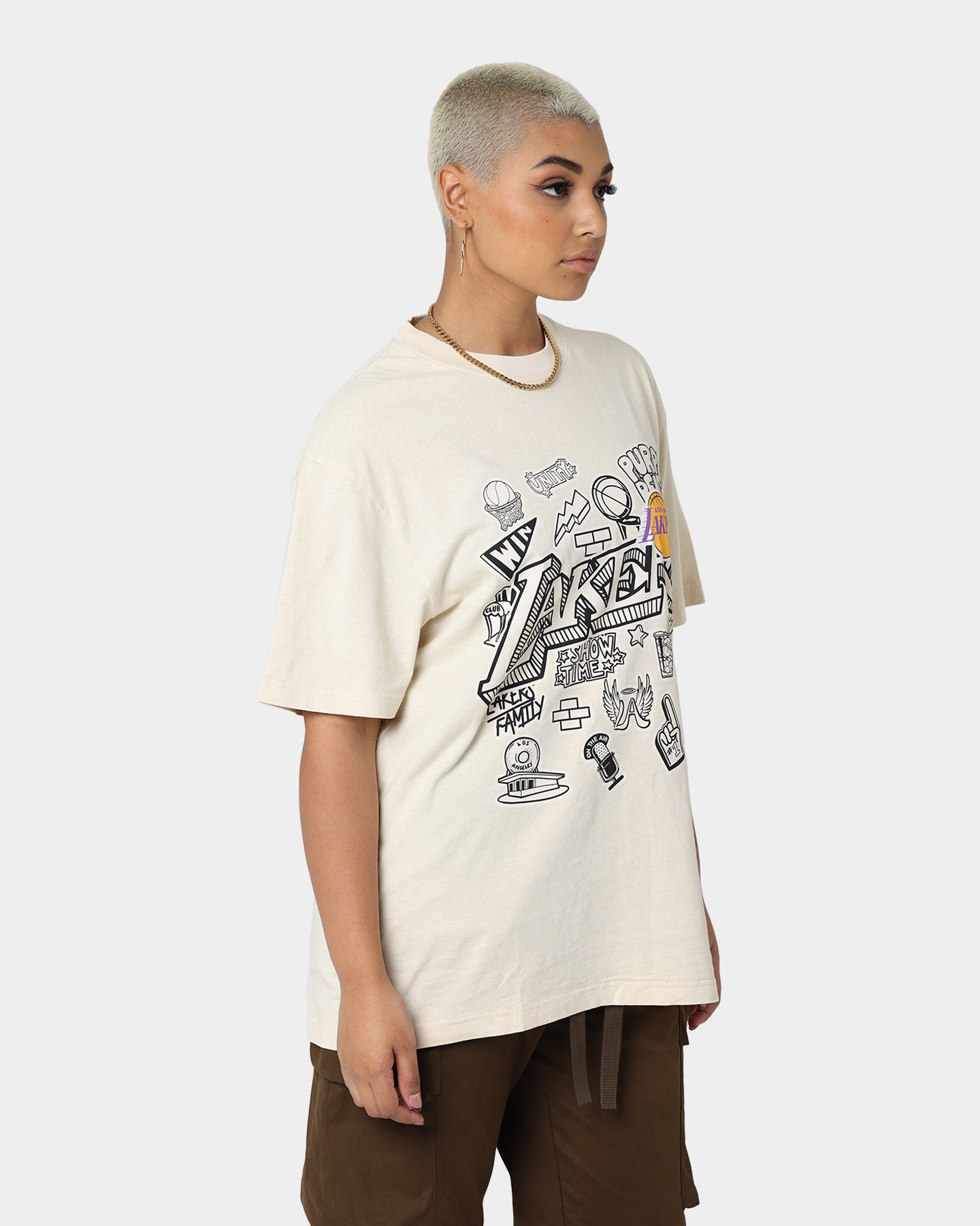 Mitchell & Ness Los Angeles Lakers Doodle T-Shirt Faded Stone Style001