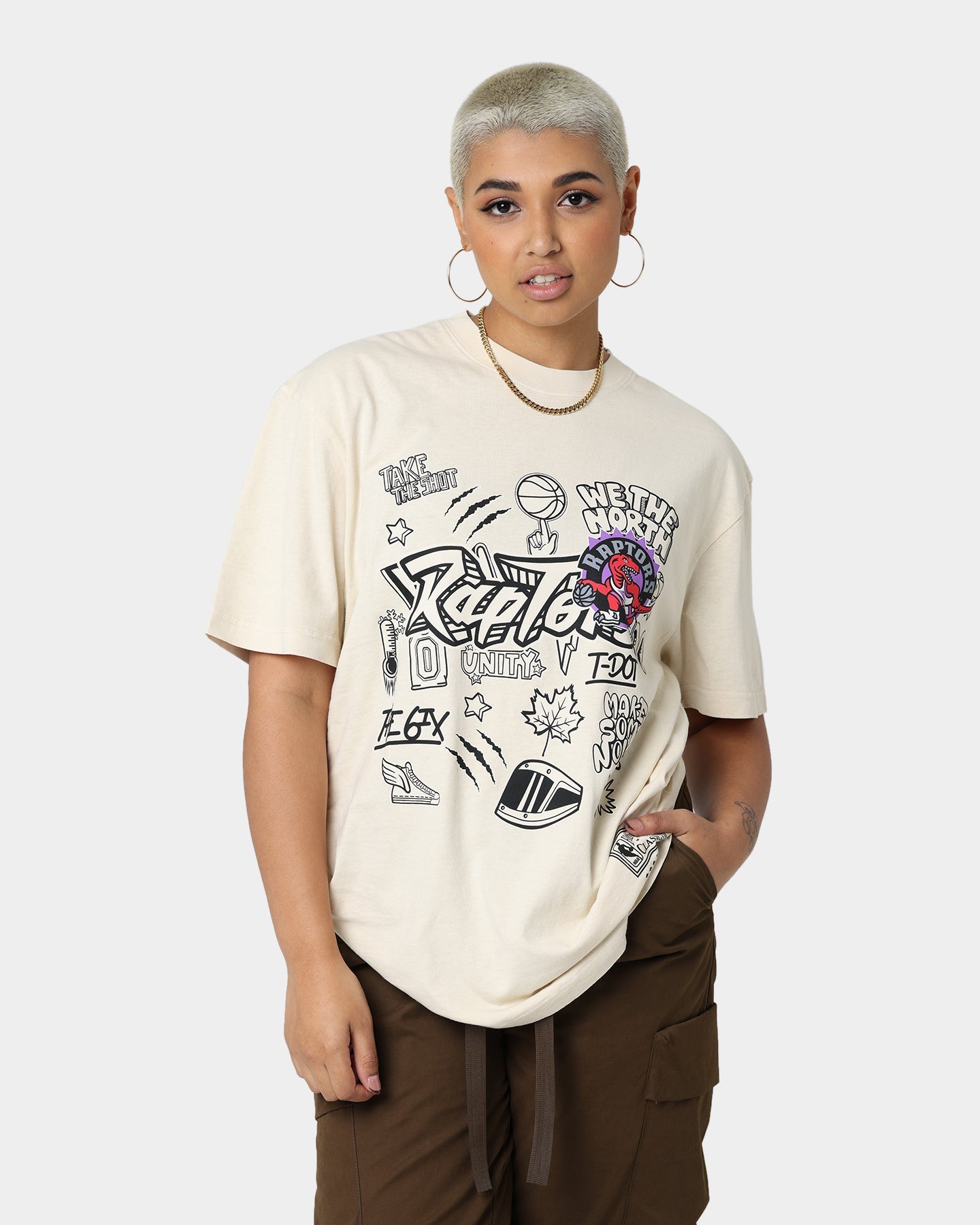 Mitchell & Ness Toronto Raptors Doodle T-Shirt Faded Stone Style001