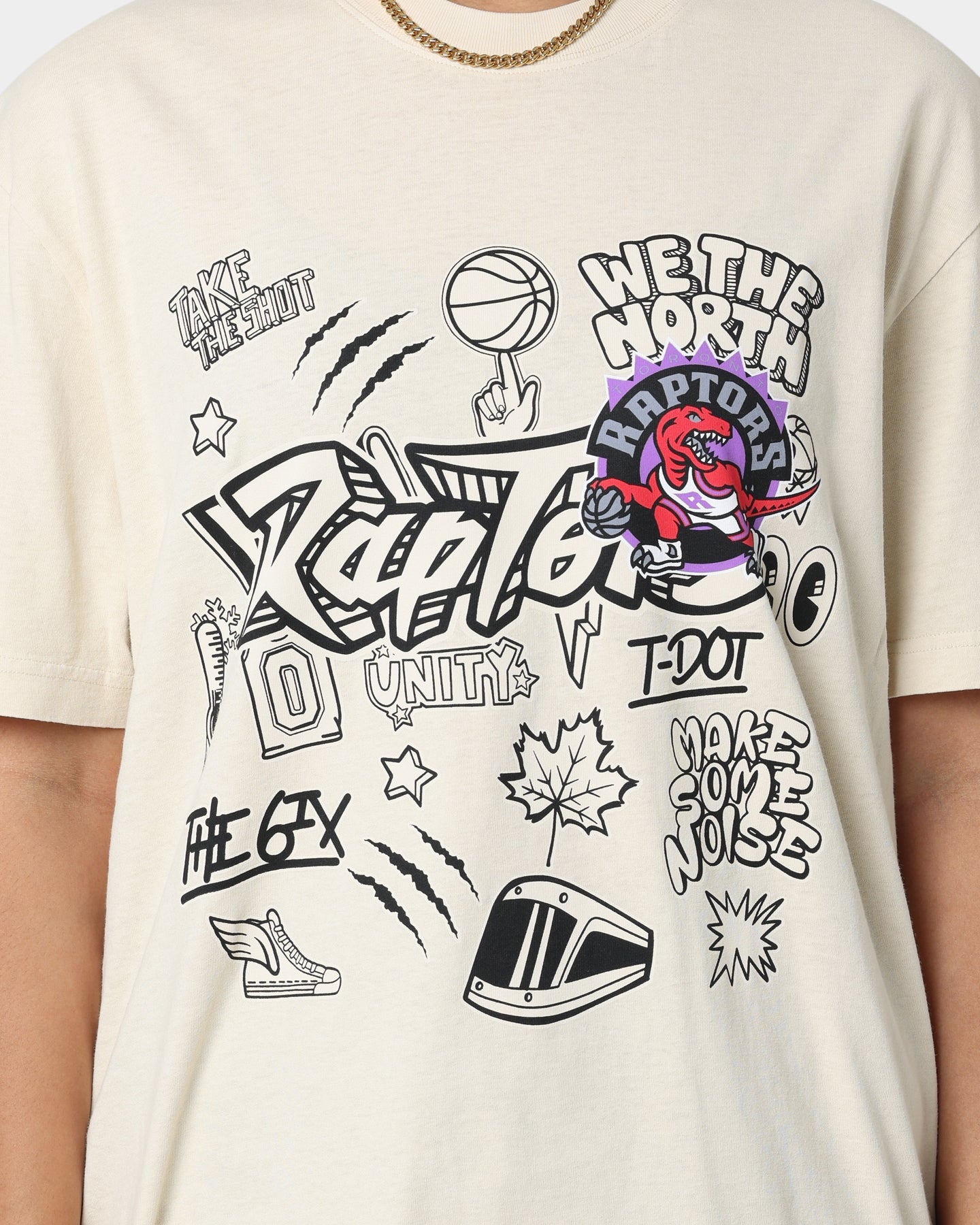 Mitchell & Ness Toronto Raptors Doodle T-Shirt Faded Stone Style001