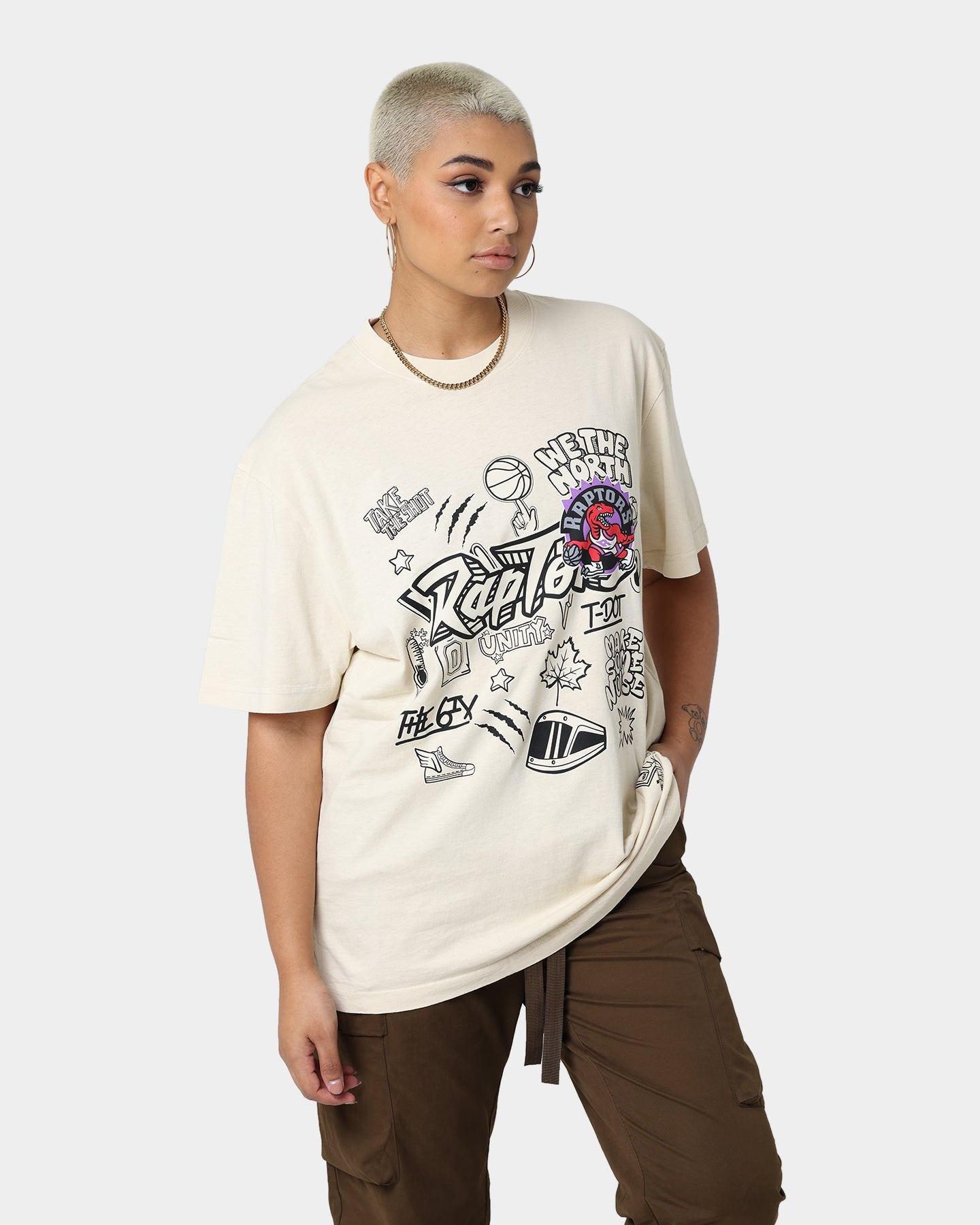 Mitchell & Ness Toronto Raptors Doodle T-Shirt Faded Stone Style001
