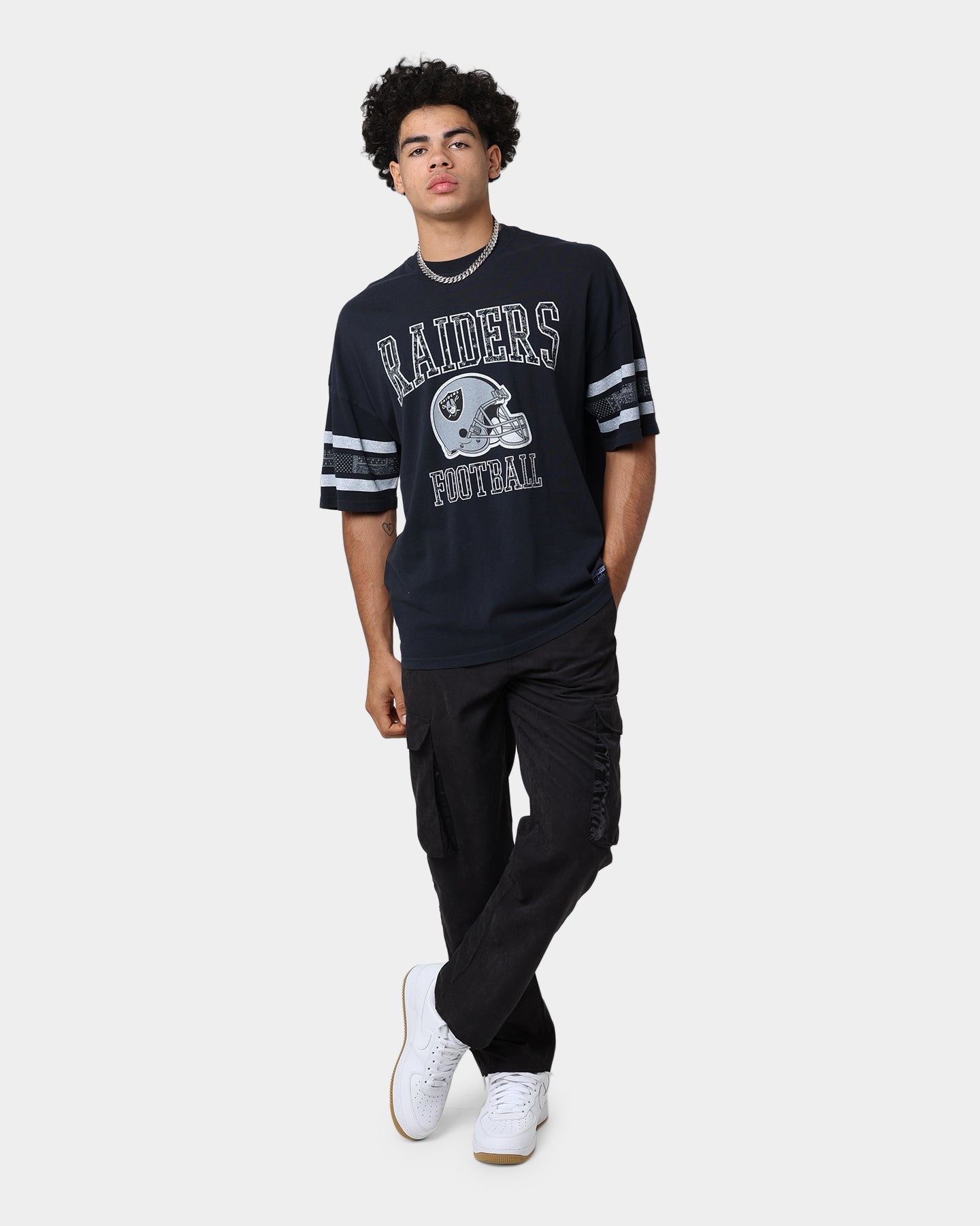 Majestic Athletic Las Vegas Raiders Stripe Vintage T-Shirt Faded Black