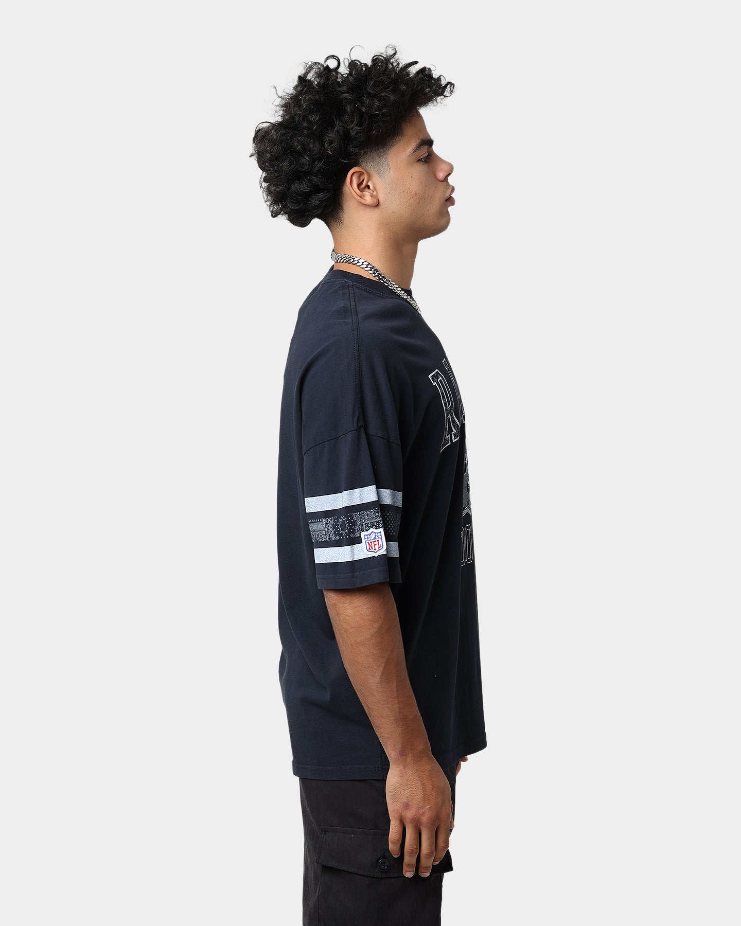 Majestic Athletic Las Vegas Raiders Stripe Vintage T-Shirt Faded Black