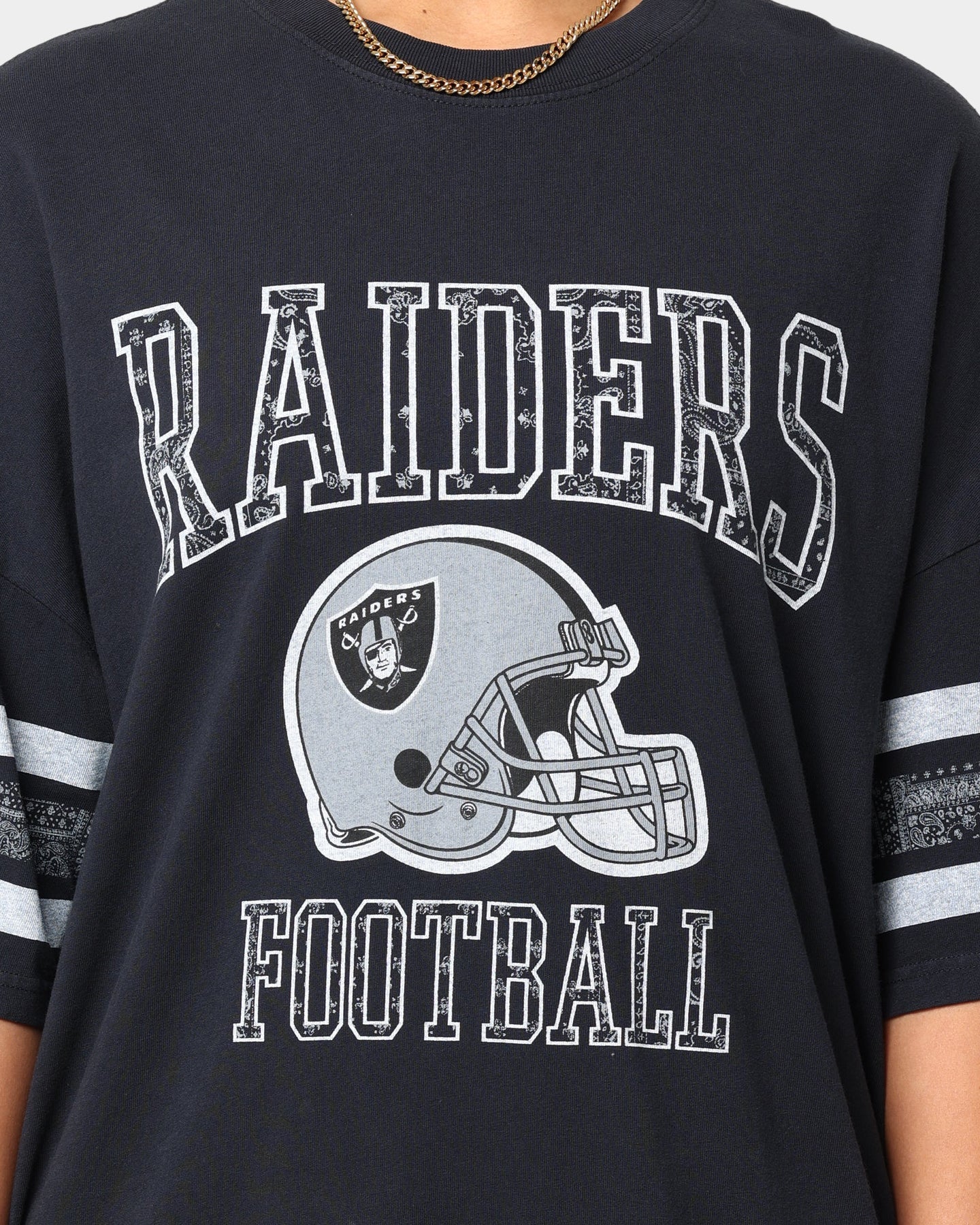 Majestic Athletic Las Vegas Raiders Stripe Vintage T-Shirt Faded Black Style001