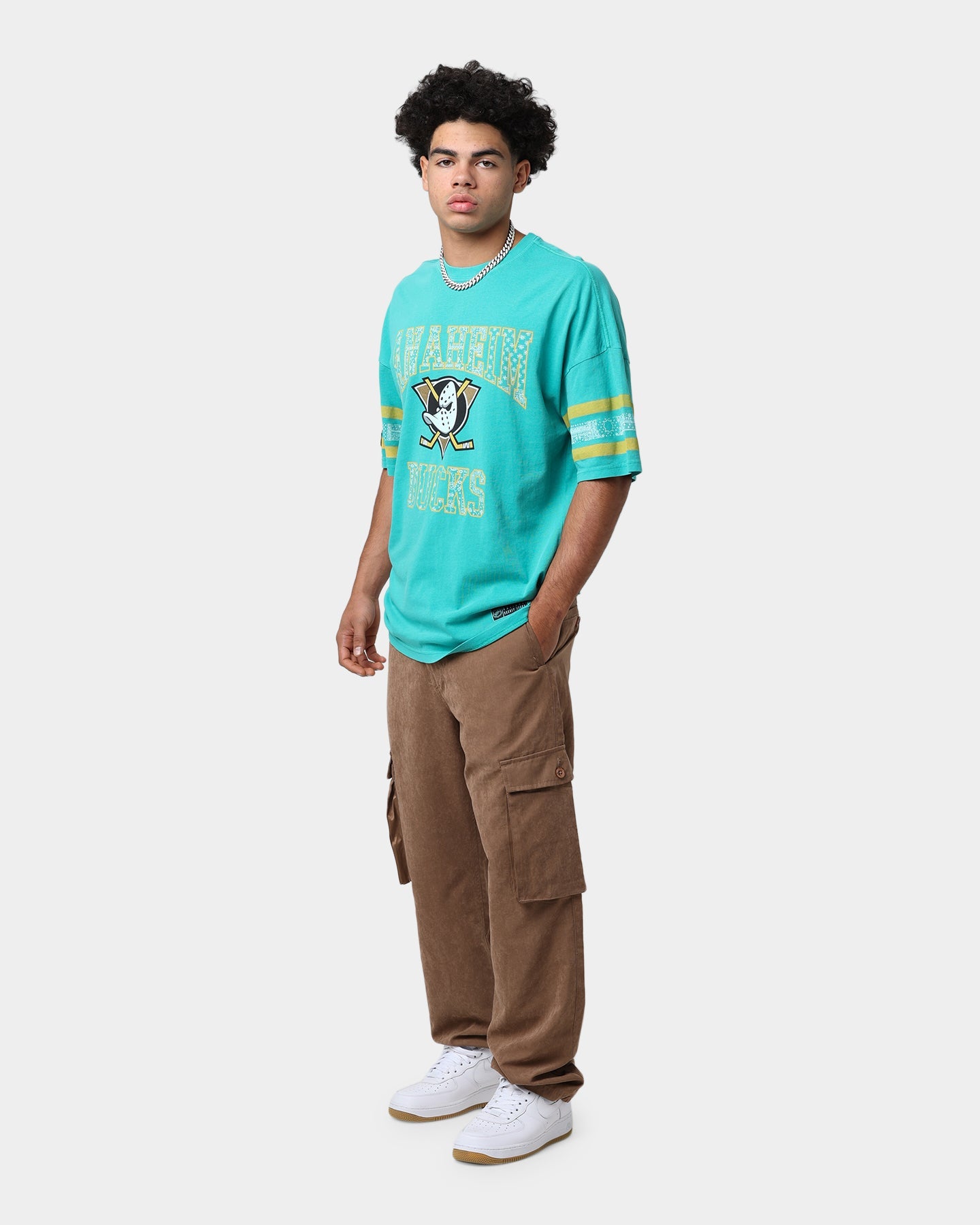 Majestic Athletic Anaheim Ducks Paisley Stripe Vintage T-Shirt Faded Teal