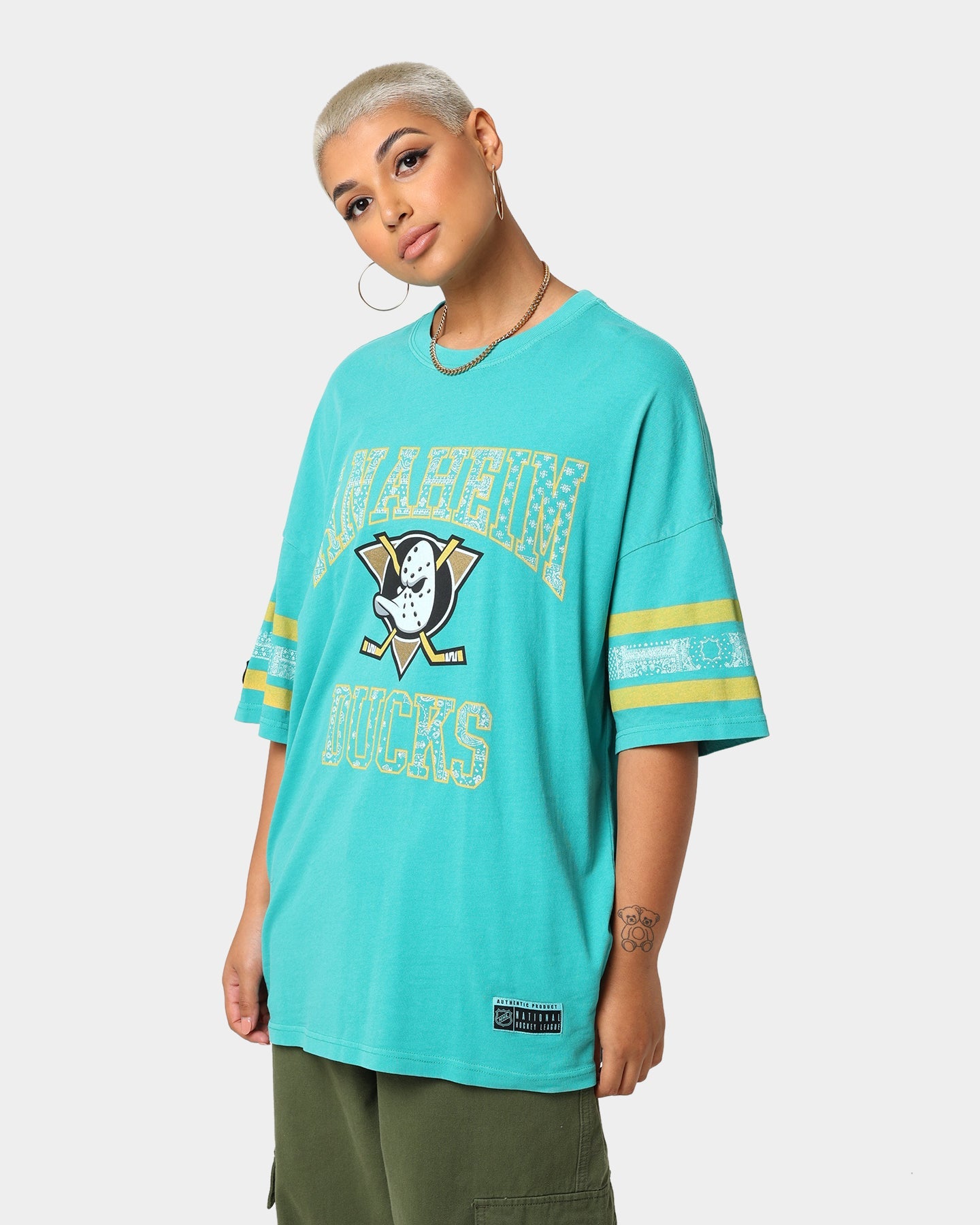Majestic Athletic Anaheim Ducks Paisley Stripe Vintage T-Shirt Faded Teal Style001