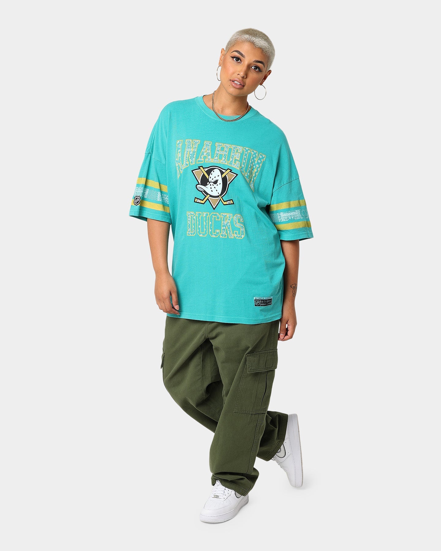 Majestic Athletic Anaheim Ducks Paisley Stripe Vintage T-Shirt Faded Teal Style001