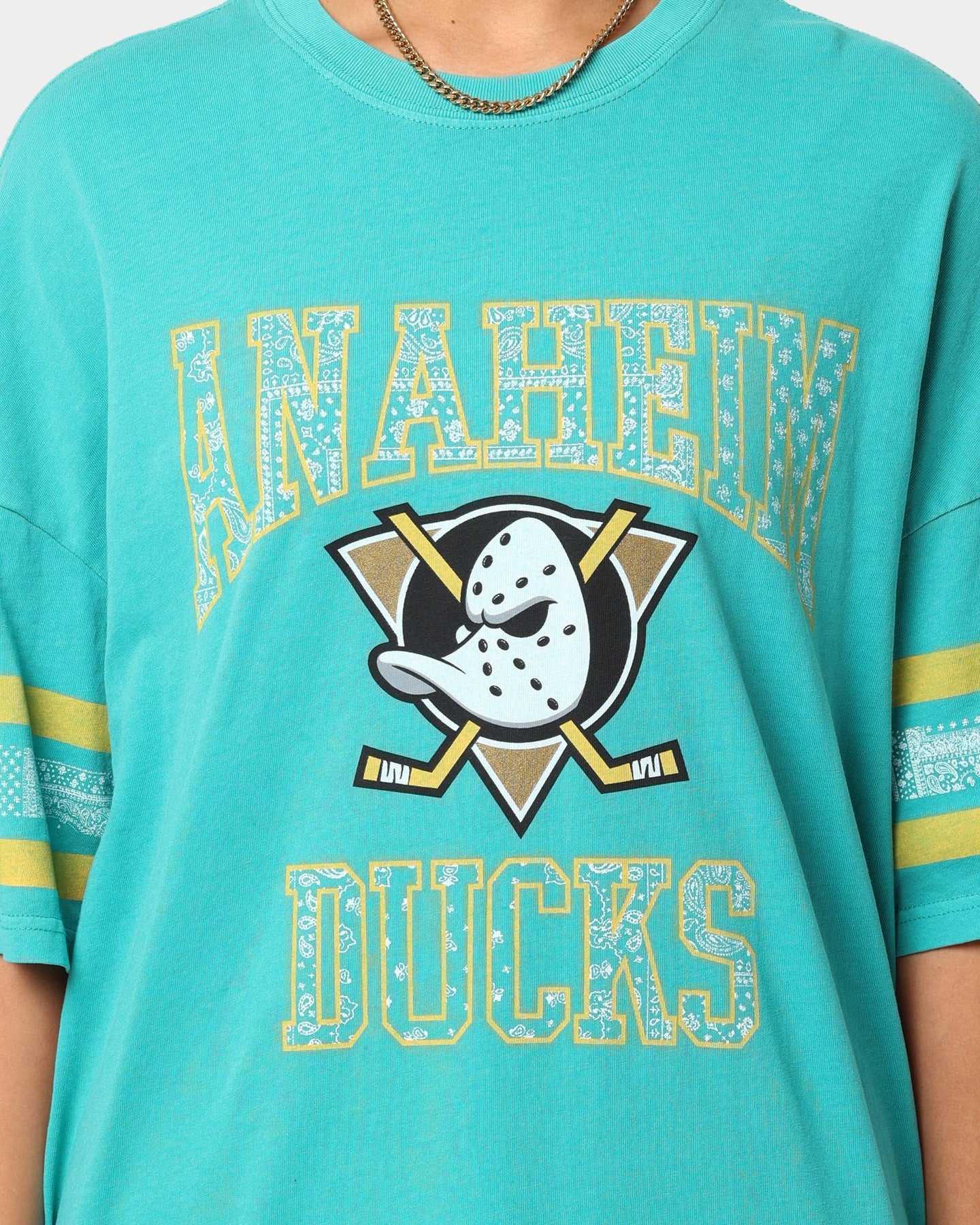 Majestic Athletic Anaheim Ducks Paisley Stripe Vintage T-Shirt Faded Teal Style001