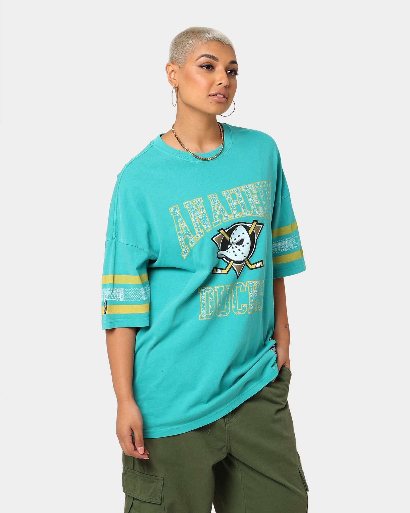 Majestic Athletic Anaheim Ducks Paisley Stripe Vintage T-Shirt Faded Teal Style001