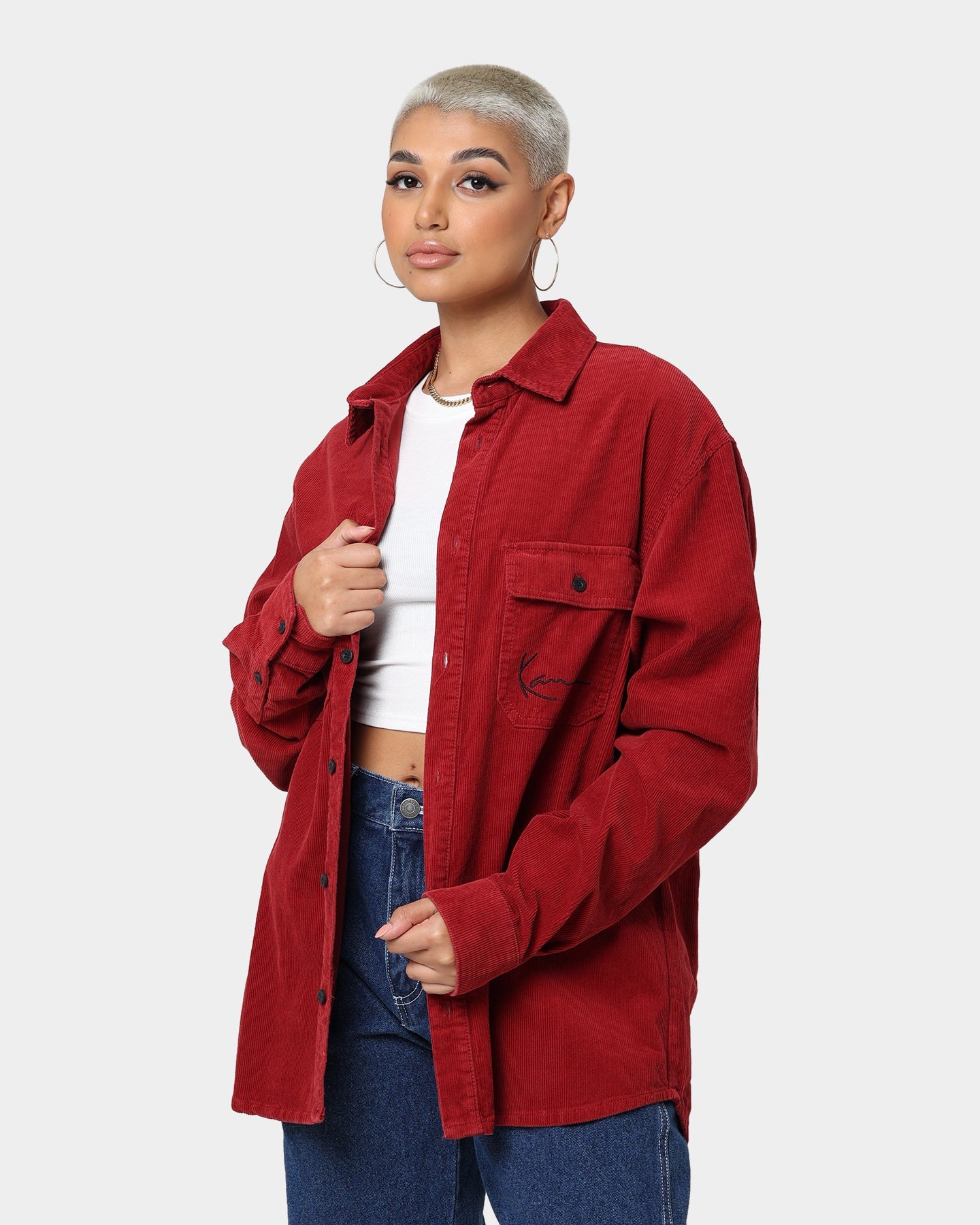 Karl Kani Chest Signature Corduroy Shirt Dark Red Style001
