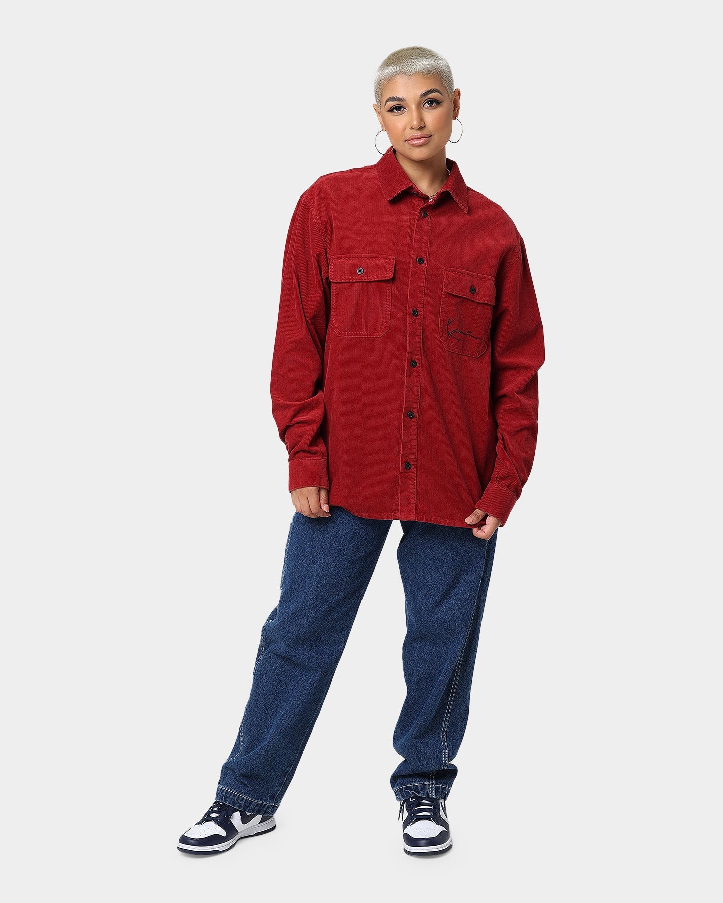 Karl Kani Chest Signature Corduroy Shirt Dark Red Style001