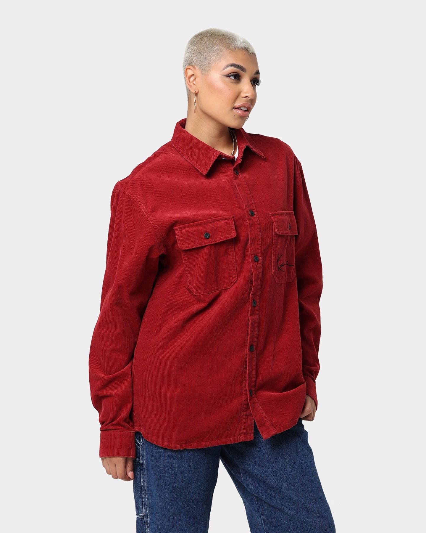 Karl Kani Chest Signature Corduroy Shirt Dark Red Style001