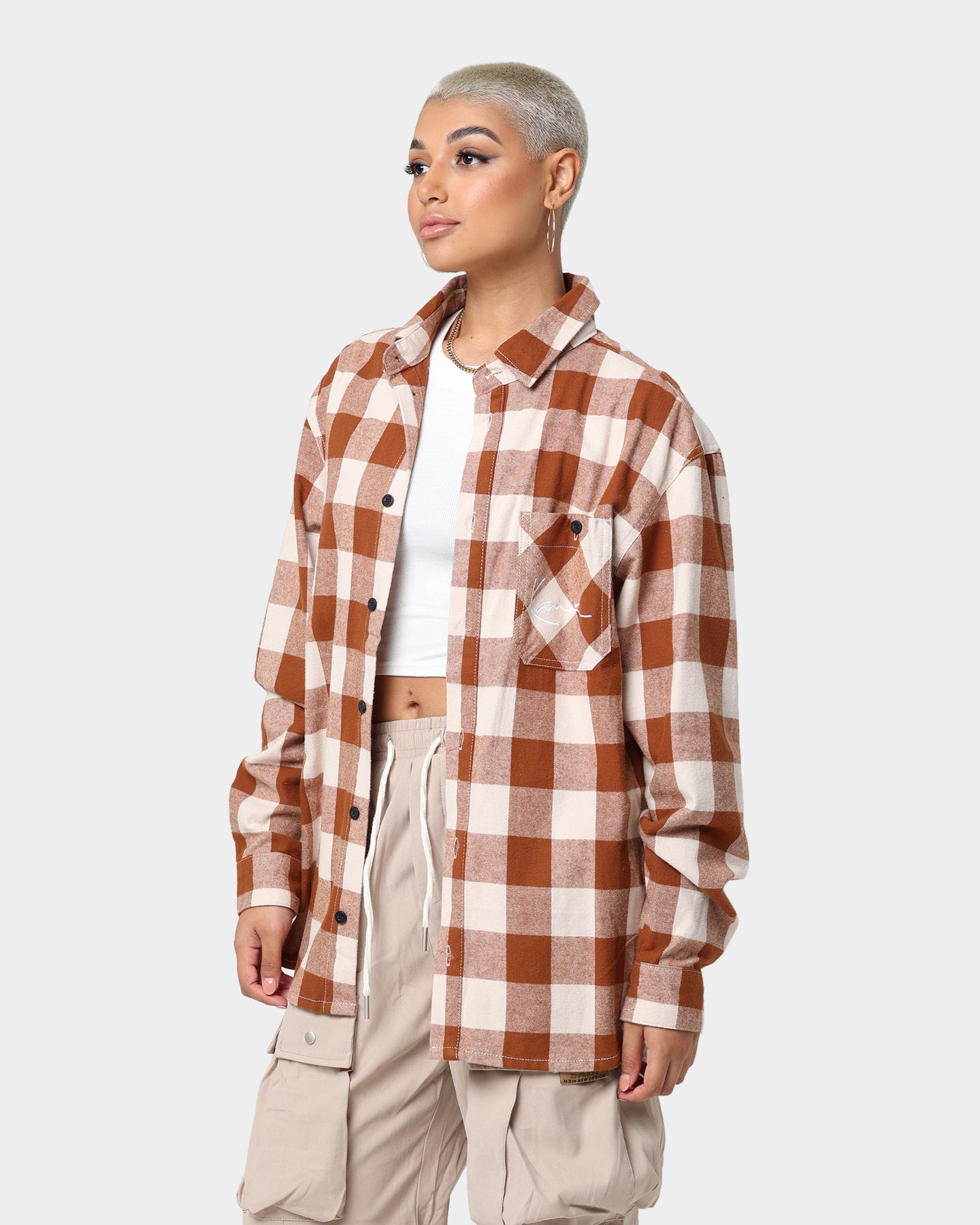 Karl Kani Chest Signature Flannel Shirt Cognac Style001