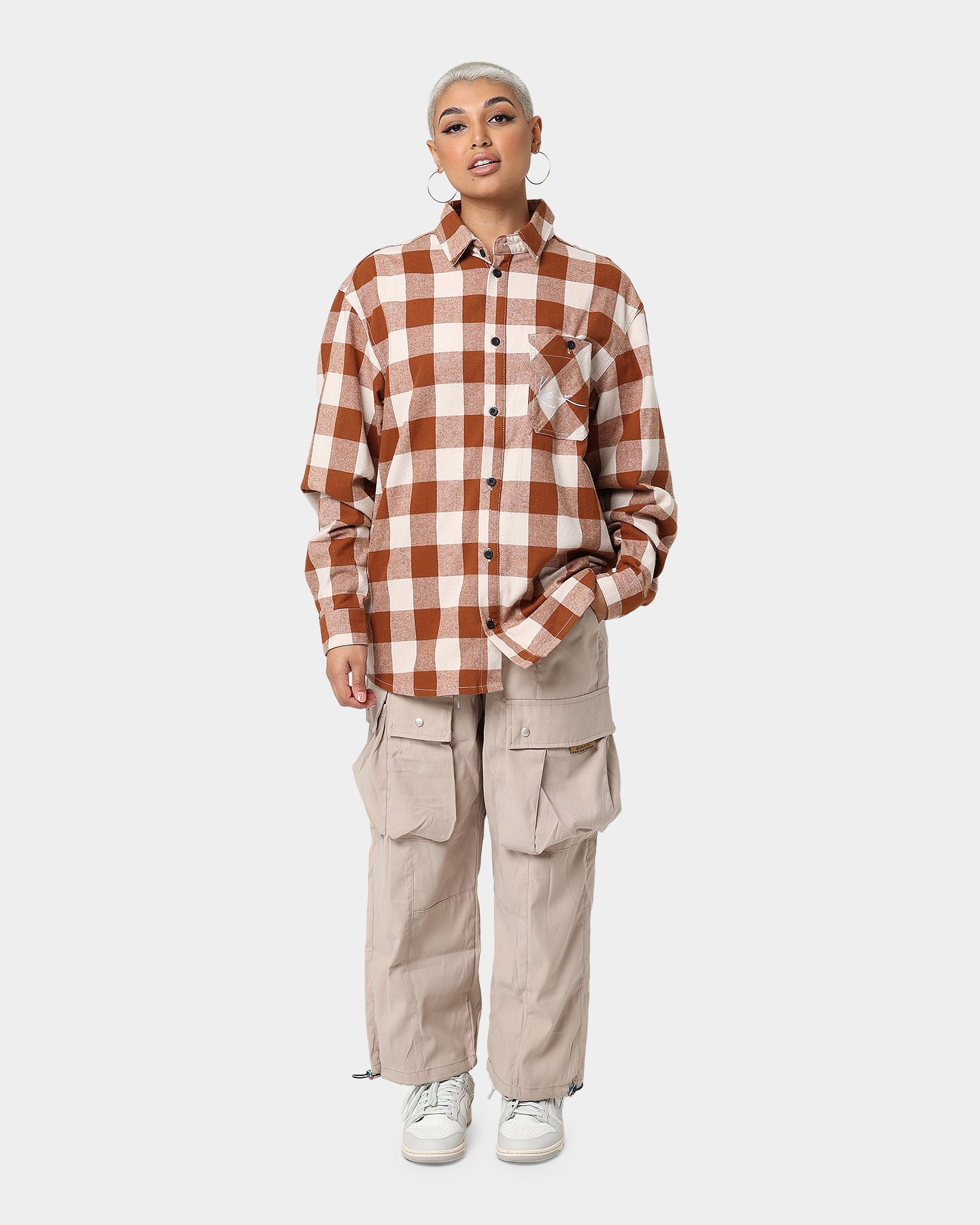 Karl Kani Chest Signature Flannel Shirt Cognac Style001