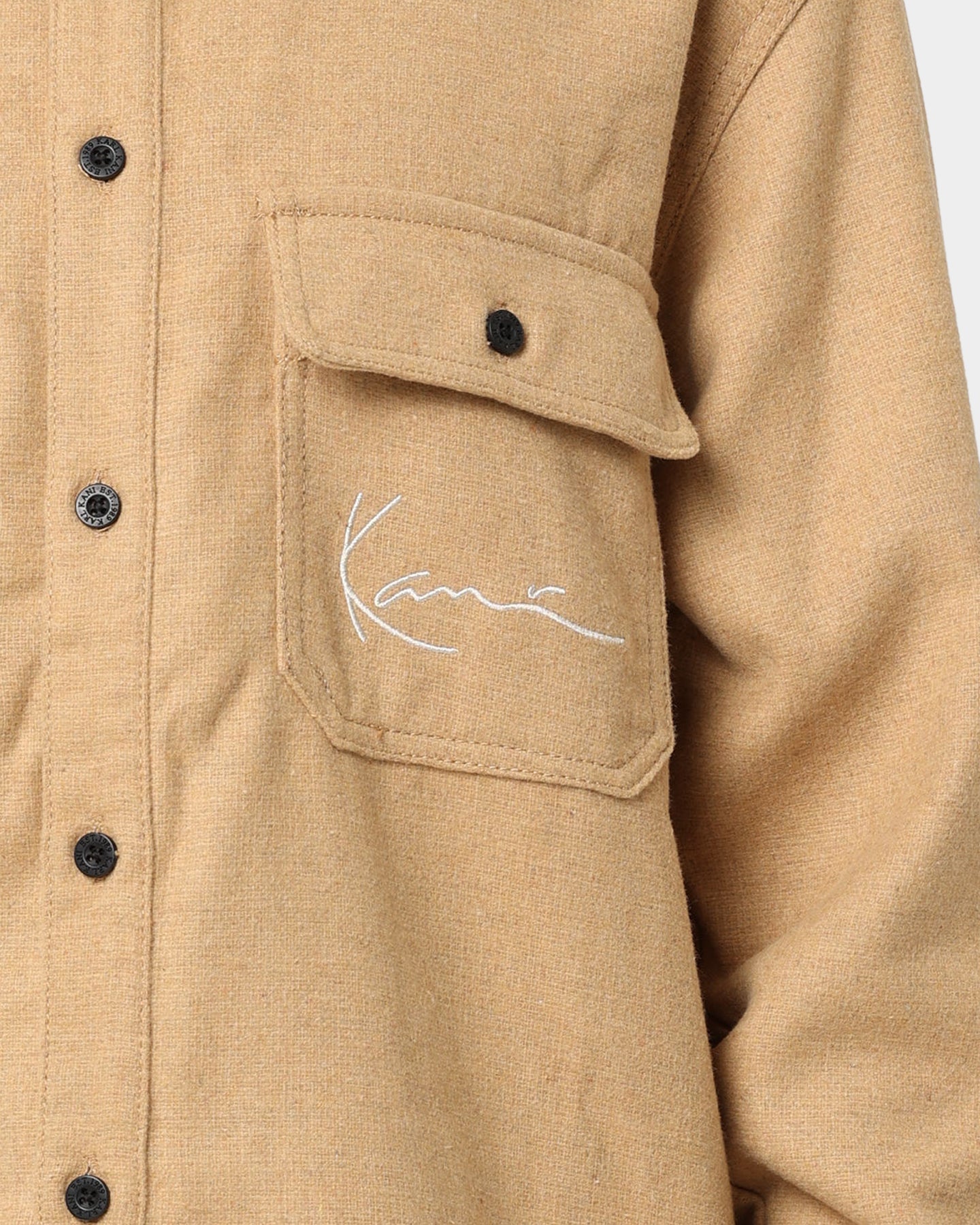 Karl Kani Chest Signature Wool Blend Shirt Sand Style001
