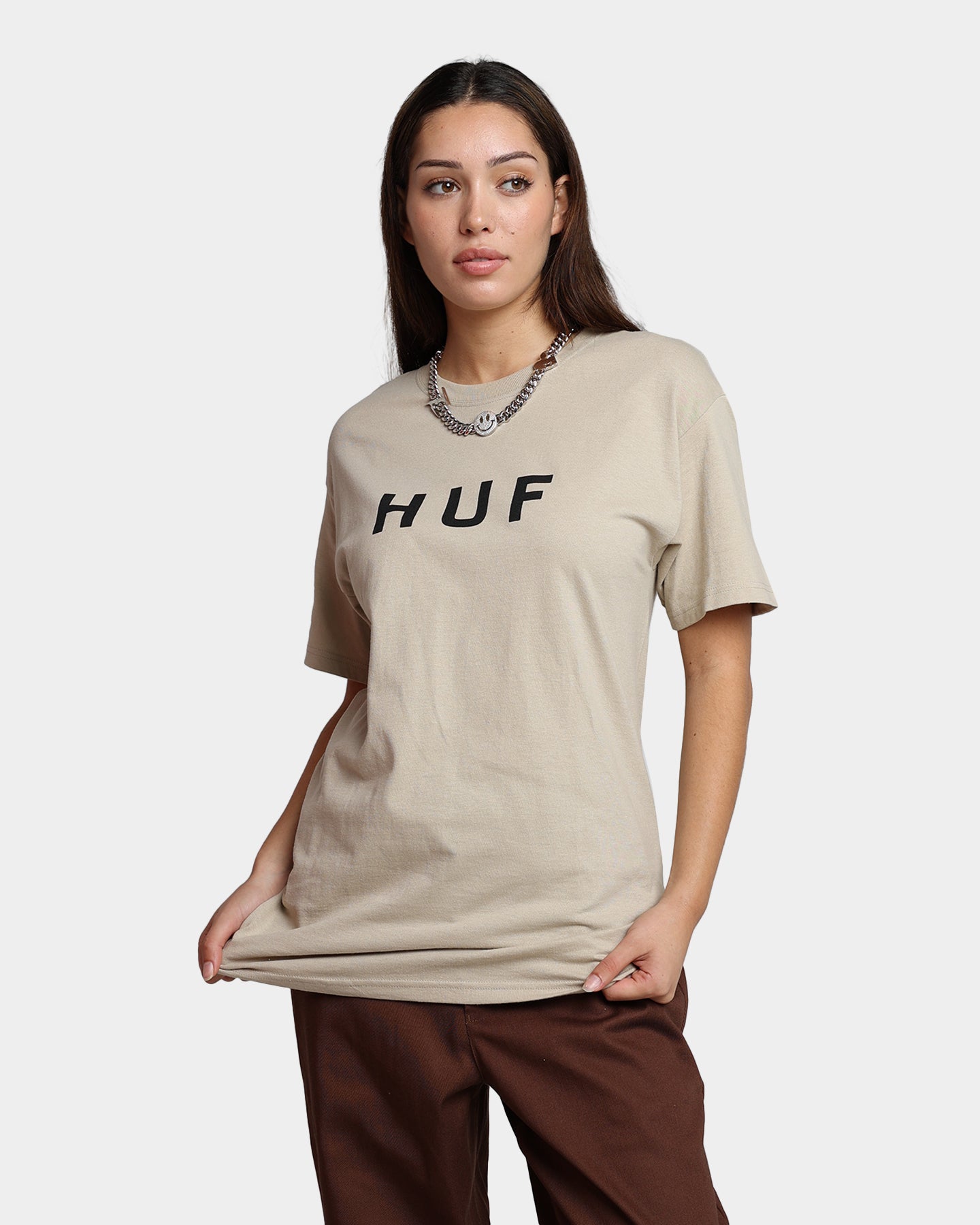 HUF Essentials OG Logo T-Shirt Sand Style001
