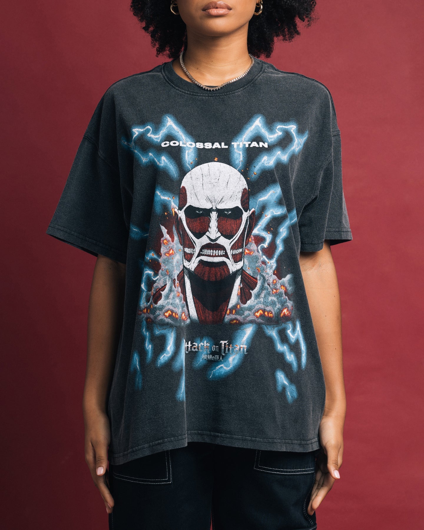 Goat Crew X Attack On Titan Colossal Titan Vintage T-Shirt Vintage Black Style001