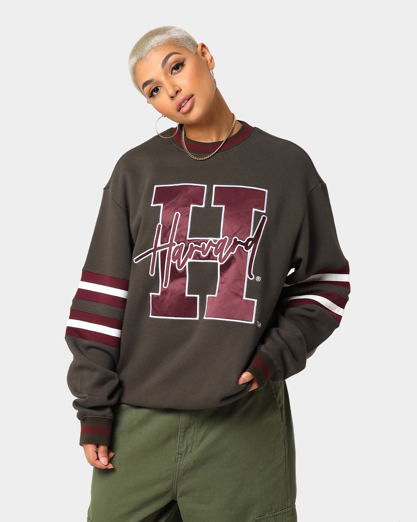 National Collegiate Athletic Association Harvard Letter Mark Panel Crewneck Steel Style001
