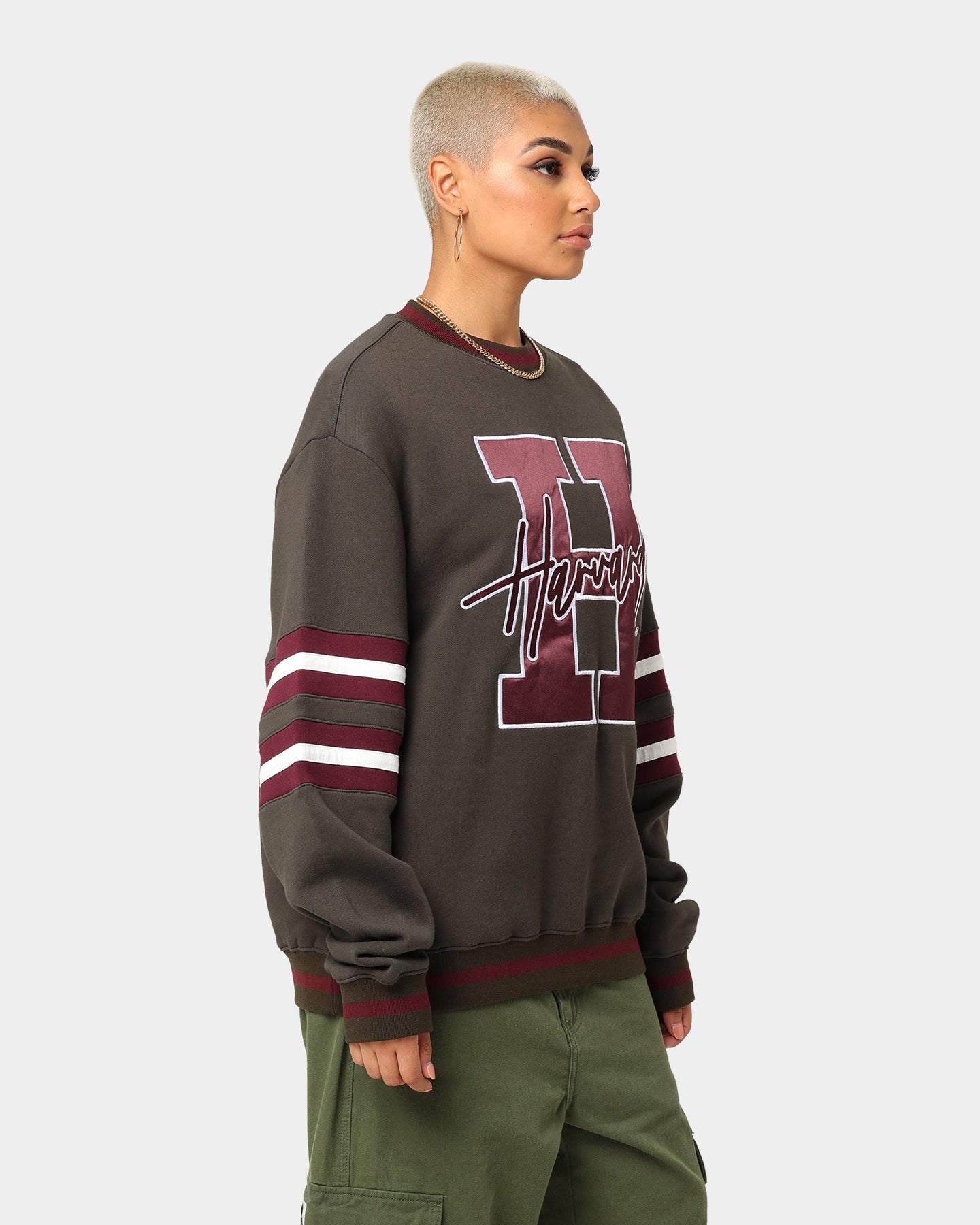 National Collegiate Athletic Association Harvard Letter Mark Panel Crewneck Steel Style001