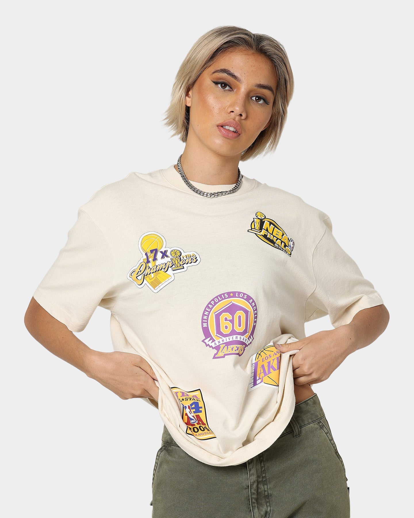 Mitchell & Ness Los Angeles Lakers Flight T-Shirt Faded Khaki Style001