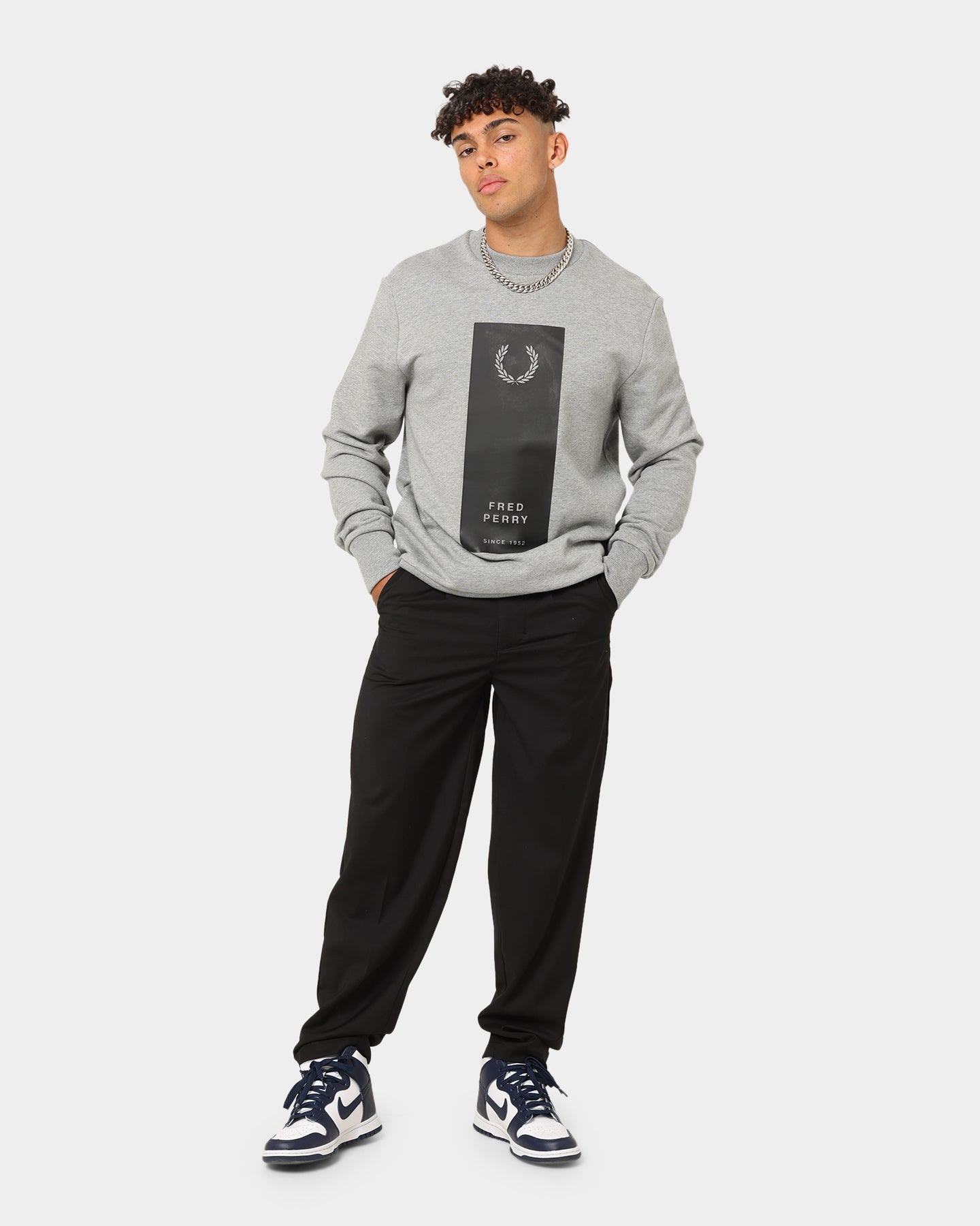 Fred Perry Block Print Crewneck Steel Marle