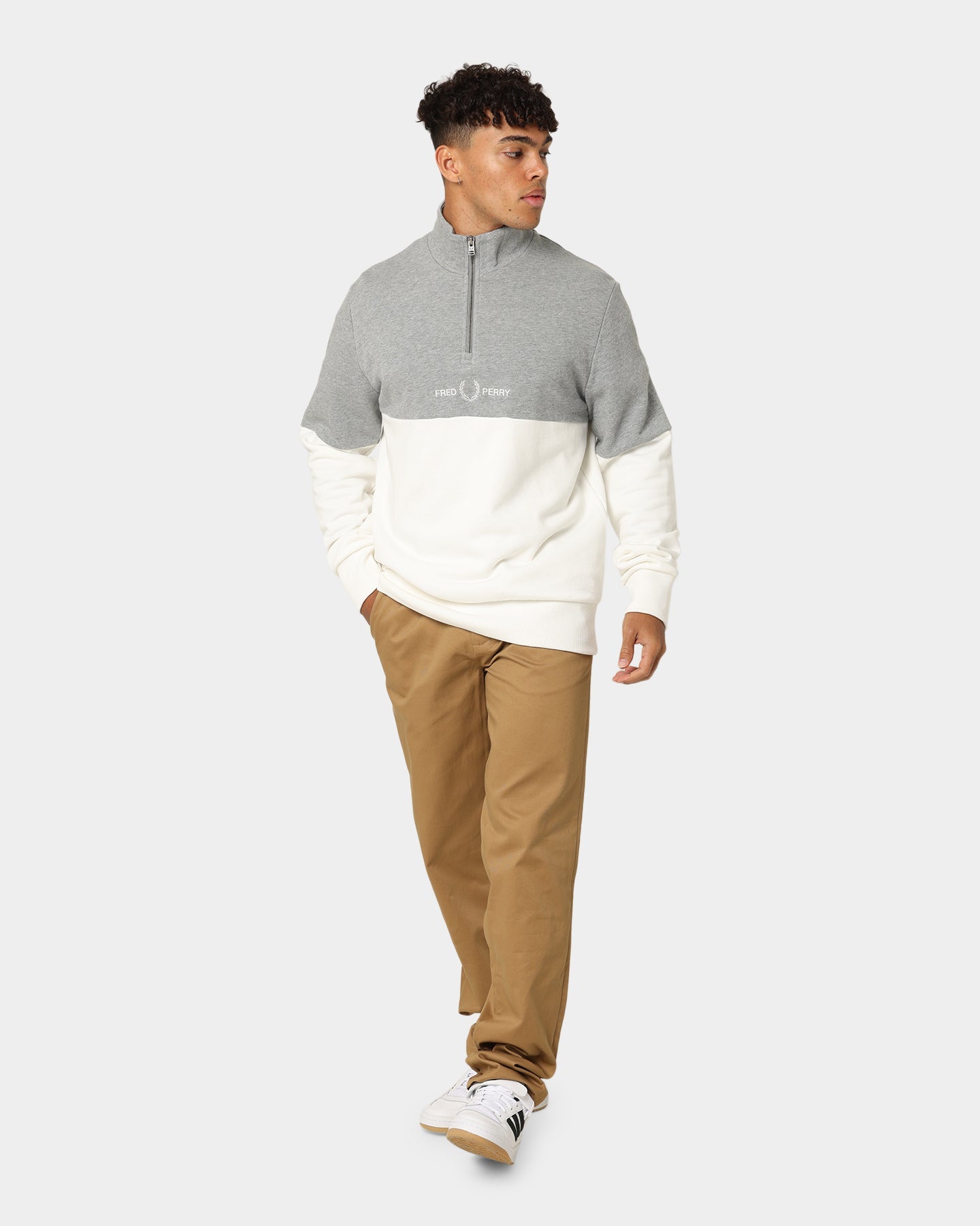 Fred Perry Colourblock Half Zip Sweatshirt Snow White