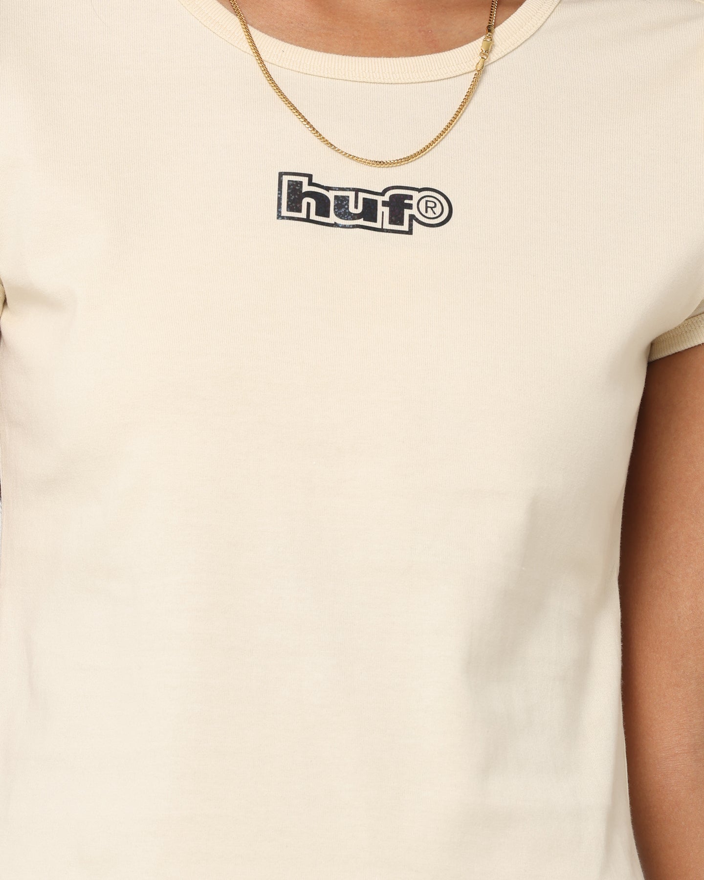 HUF Women's Foil Logo Knit Baby T-Shirt Off White