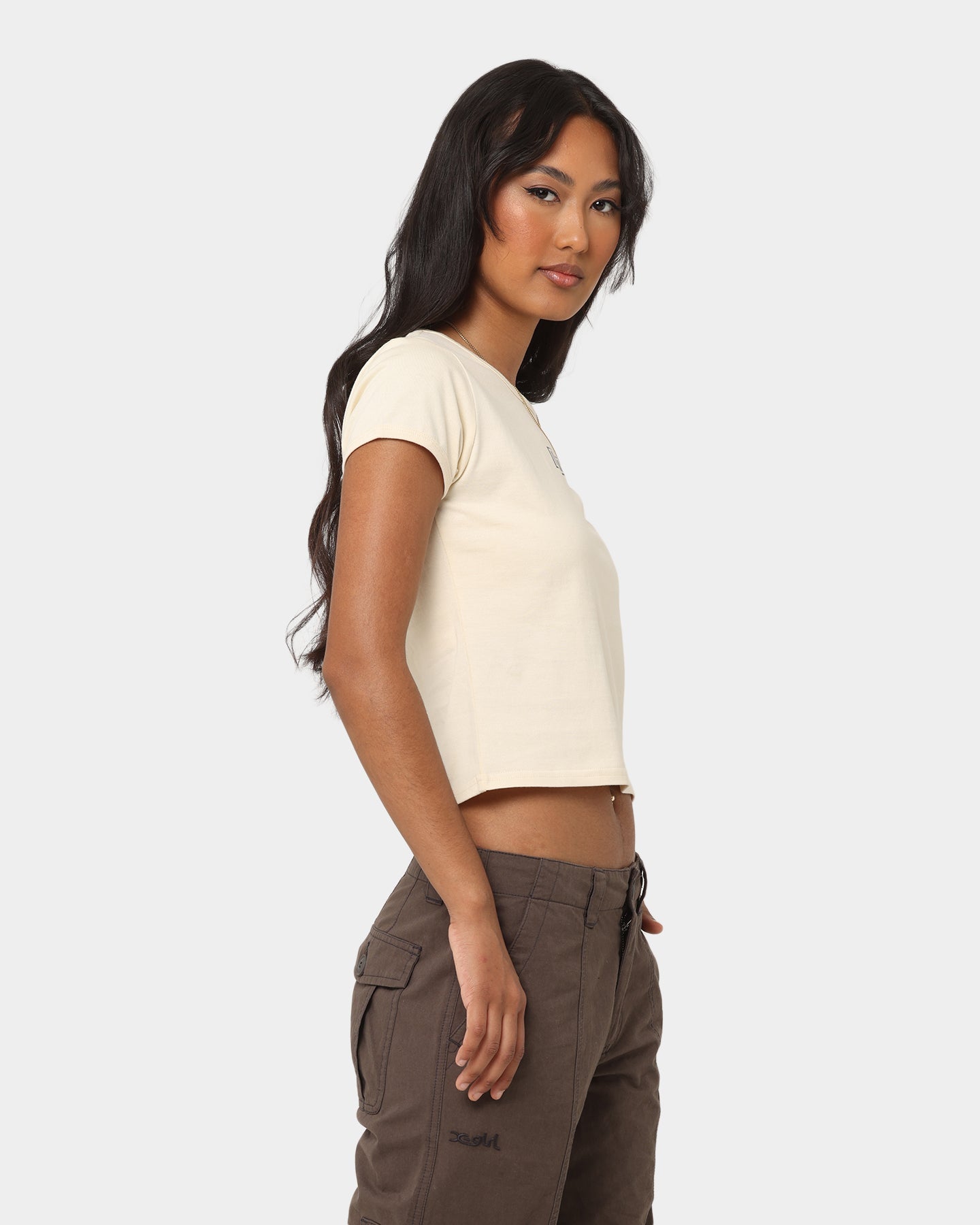 HUF Women's Foil Logo Knit Baby T-Shirt Off White