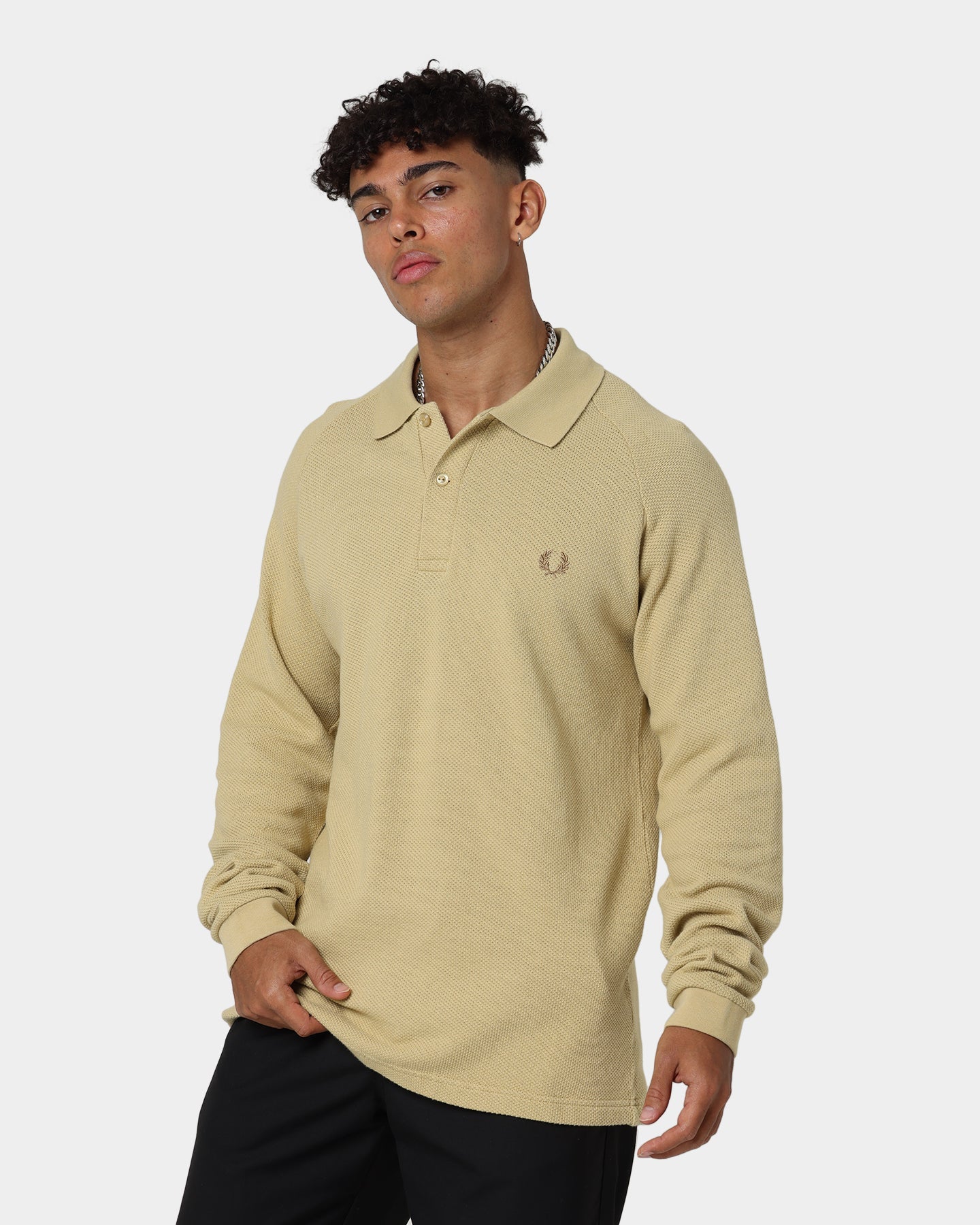 Fred Perry Mesh Piqu√© Long Sleeve Shirt Soft Gold