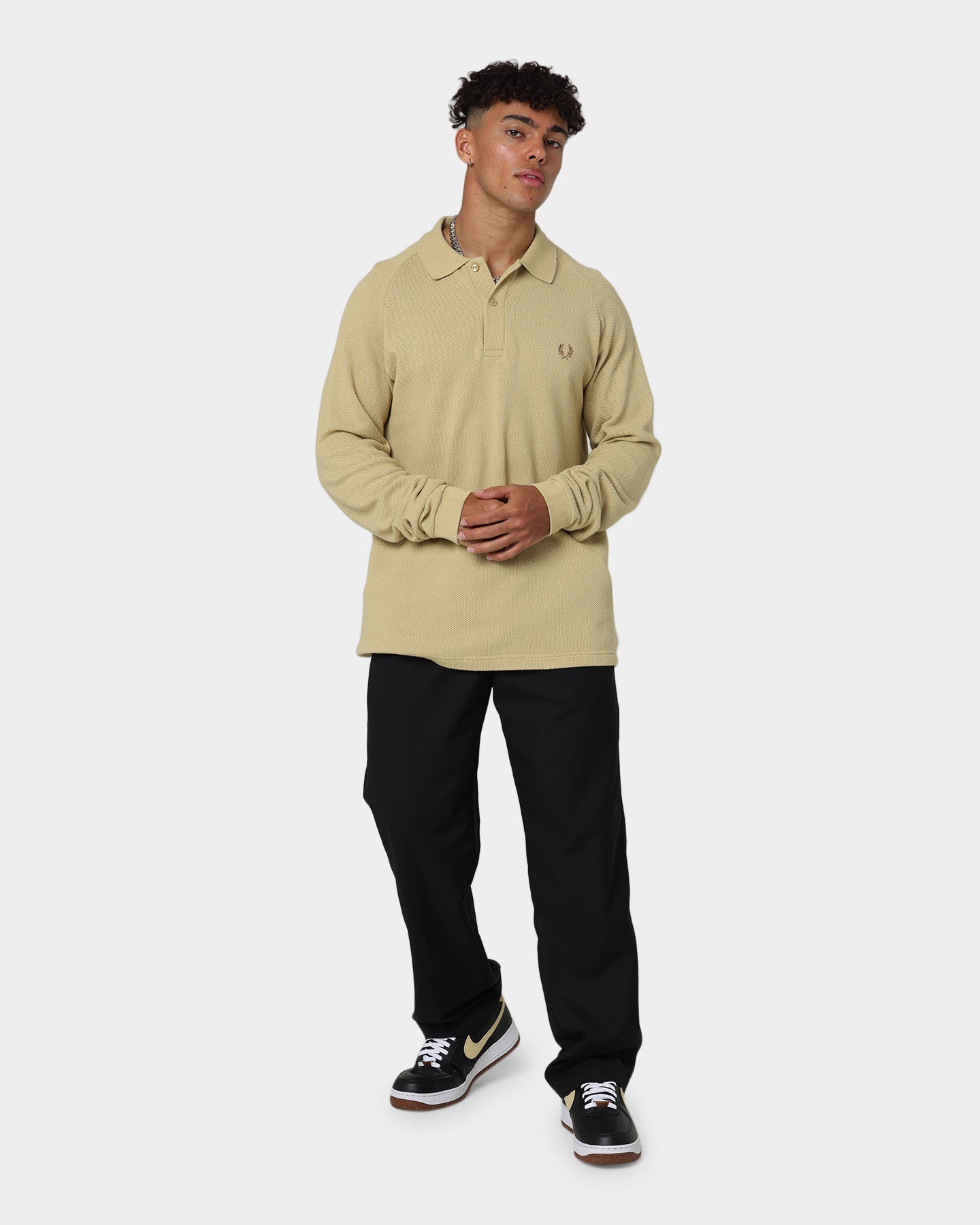 Fred Perry Mesh Piqu√© Long Sleeve Shirt Soft Gold
