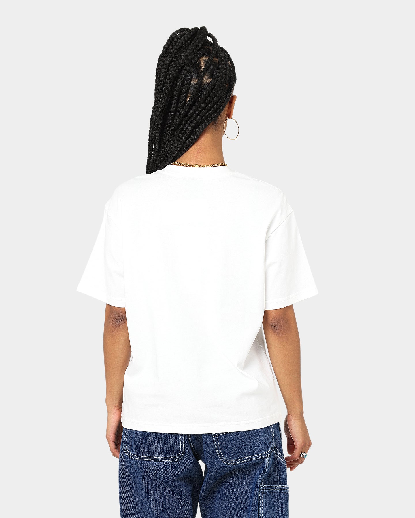 Majestic Athletic Women's New York Yankees Check Logo Boxy T-Shirt Optic White