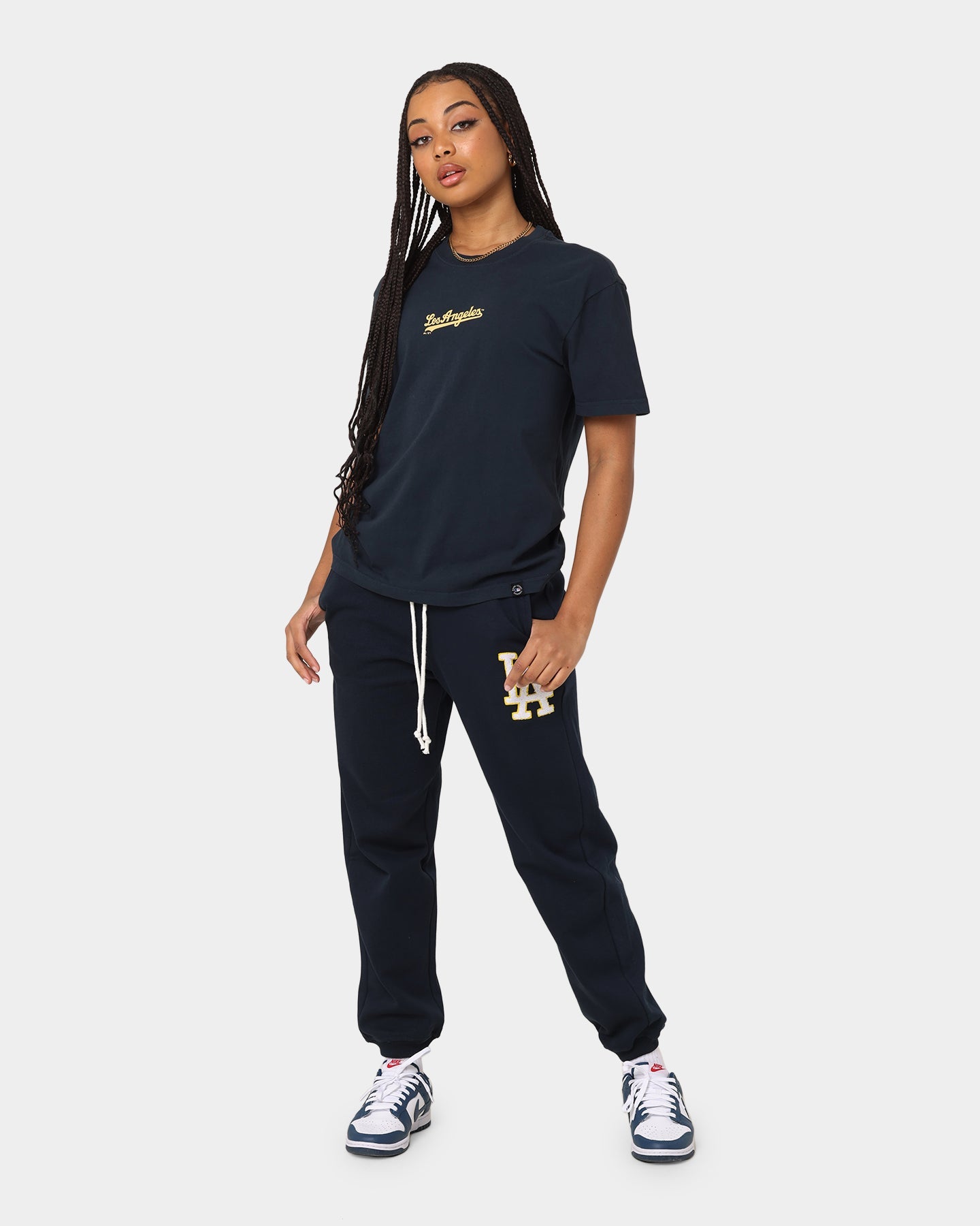 Majestic Athletic Women's Los Angeles Dodgers Contrast Stitch T-Shirt True Navy