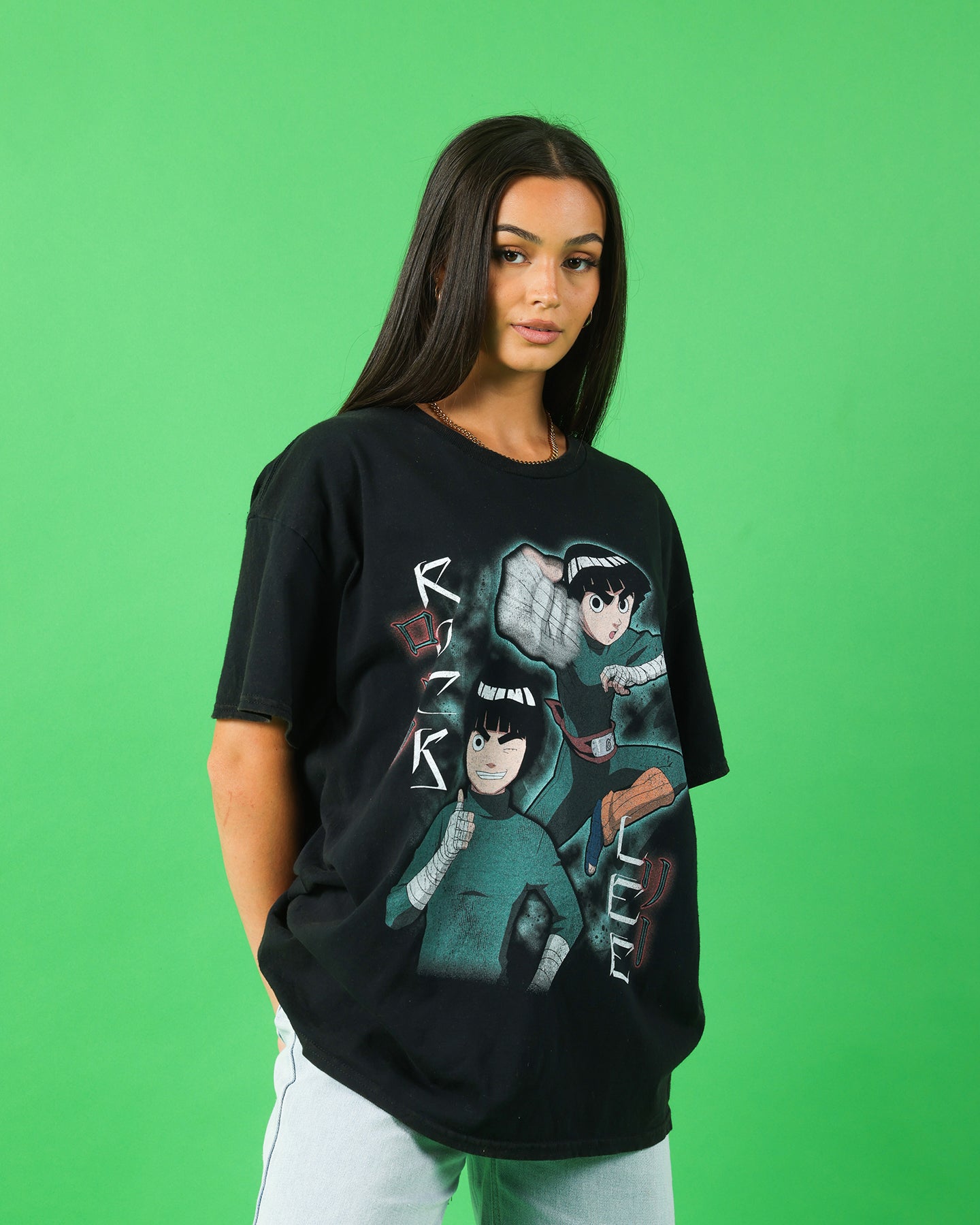 Goat Crew X Naruto Rock Lee Vintage T-Shirt Black Wash Style001
