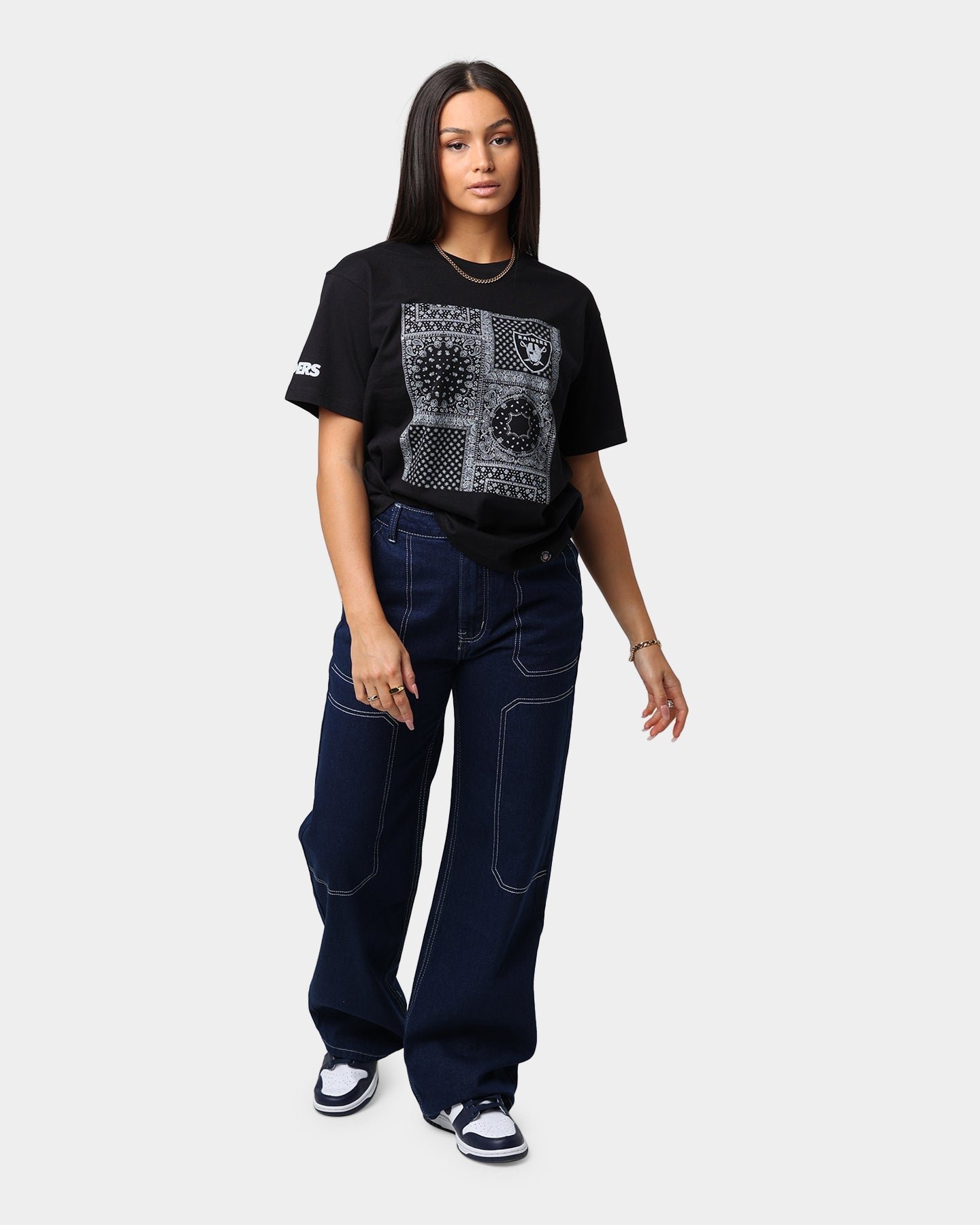 Majestic Athletic Women's Las Vegas Raiders Paisley Panel Print T-Shirt Black