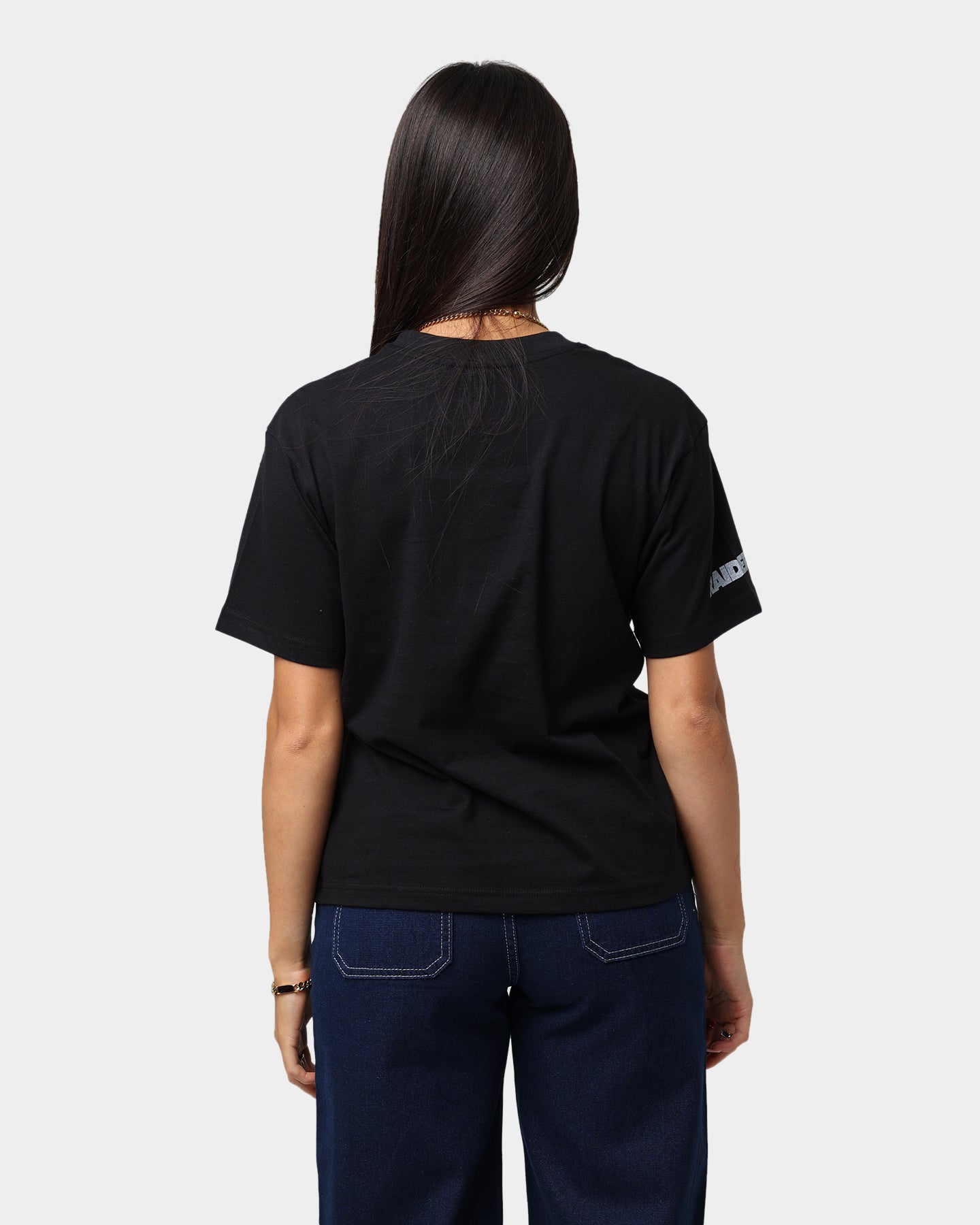 Majestic Athletic Women's Las Vegas Raiders Paisley Panel Print T-Shirt Black