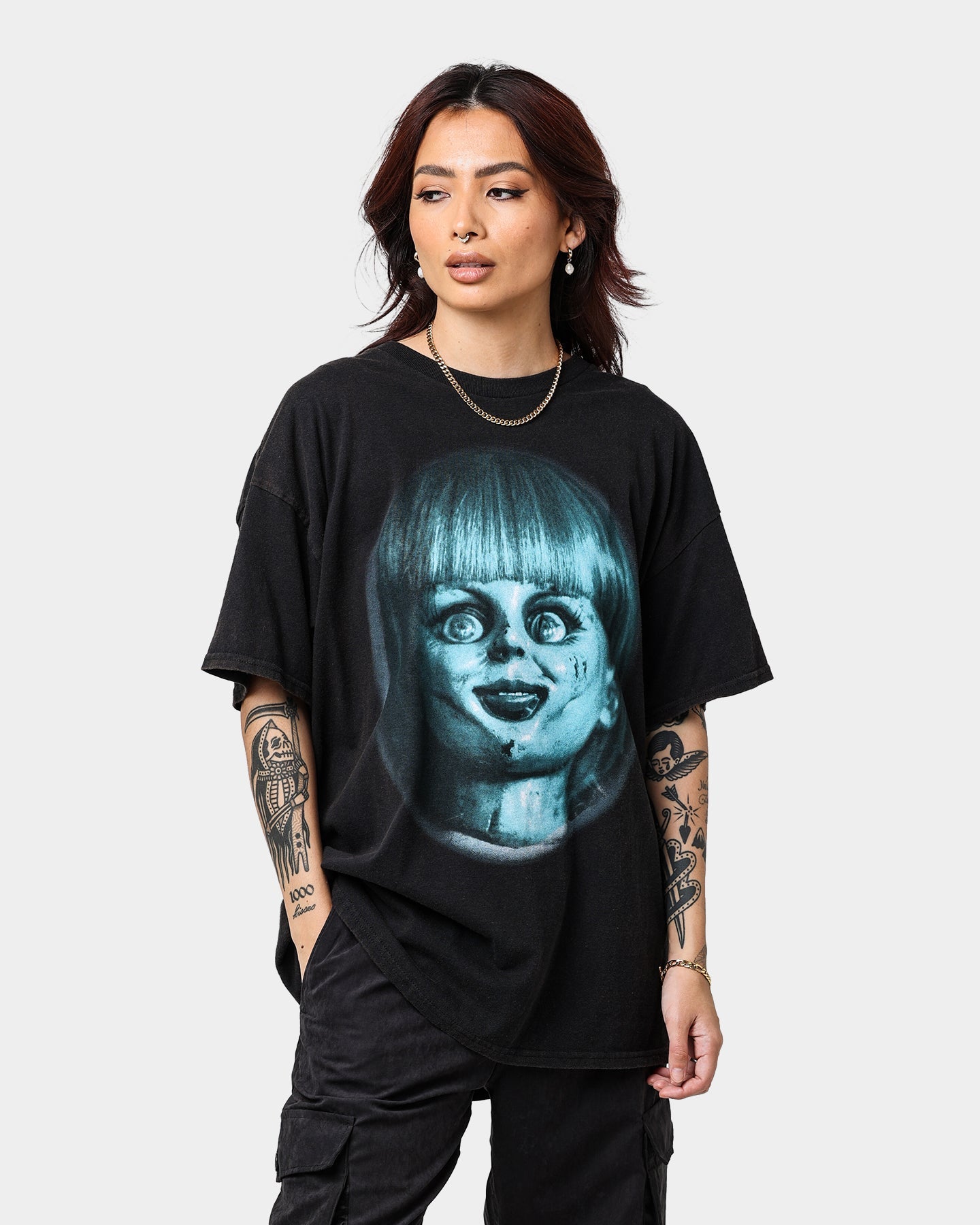 American Thrift X Annabelle Doll Vintage T-Shirt Black Wash Style001