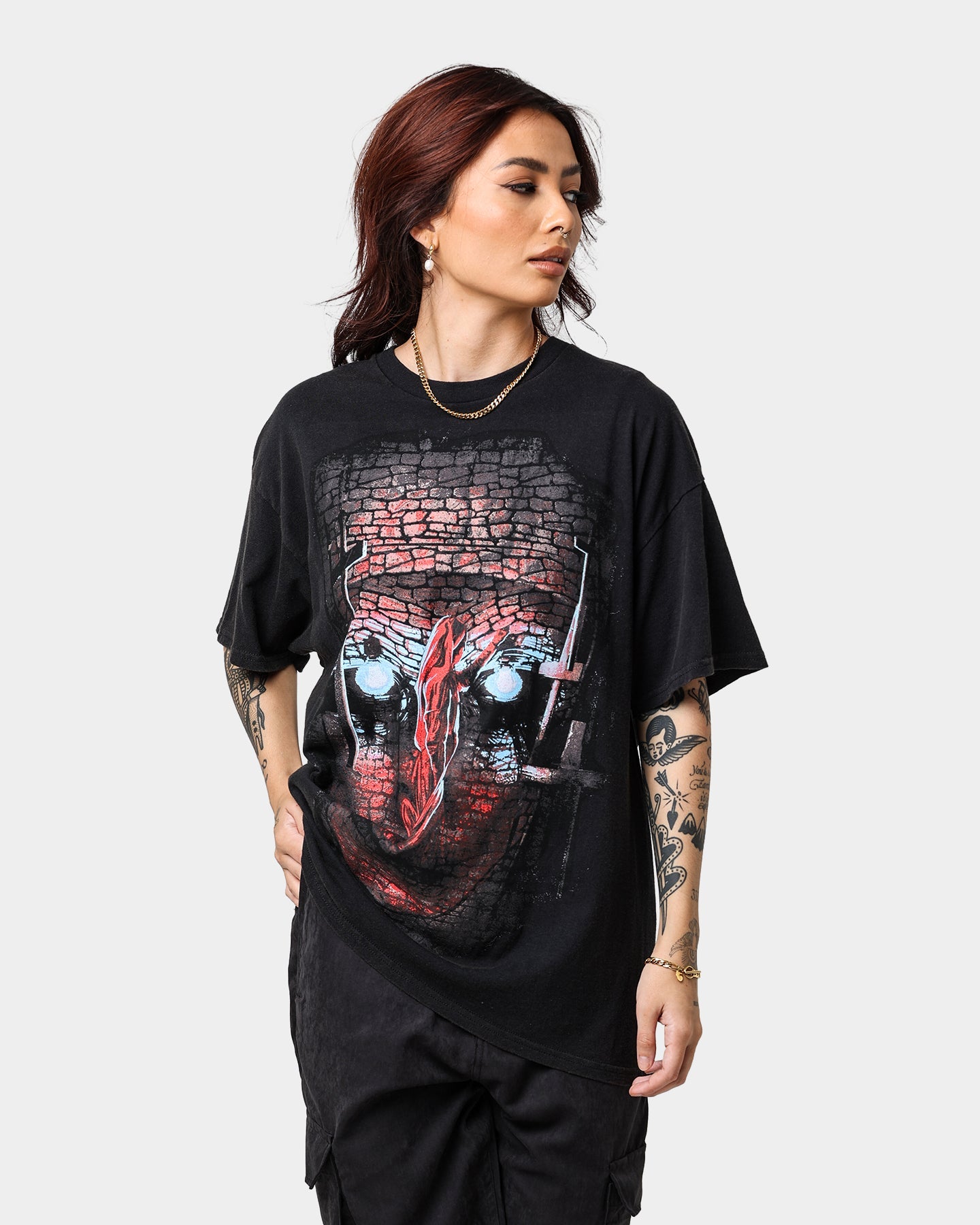 American Thrift X The Nun The Nun Face Vintage T-Shirt Black Wash Style001
