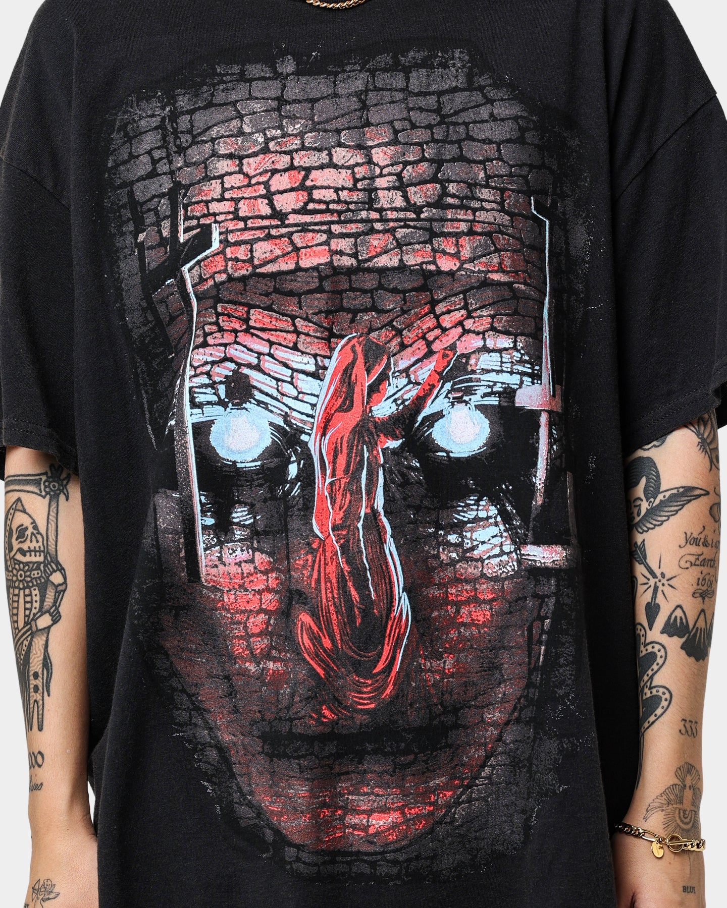 American Thrift X The Nun The Nun Face Vintage T-Shirt Black Wash Style001