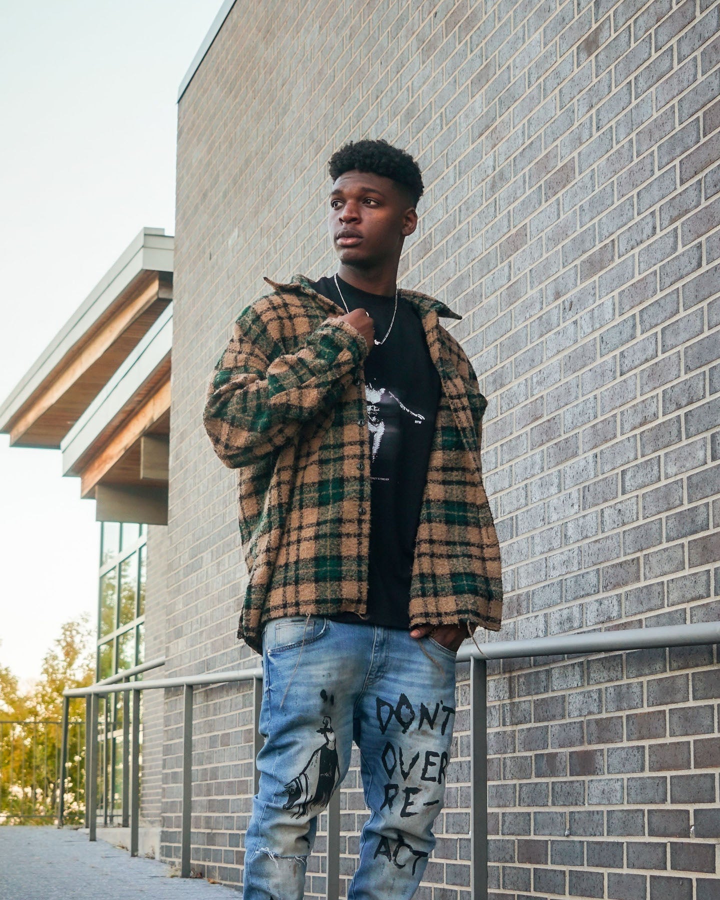MNML Loose Woven Flannel Shirt Green/Black