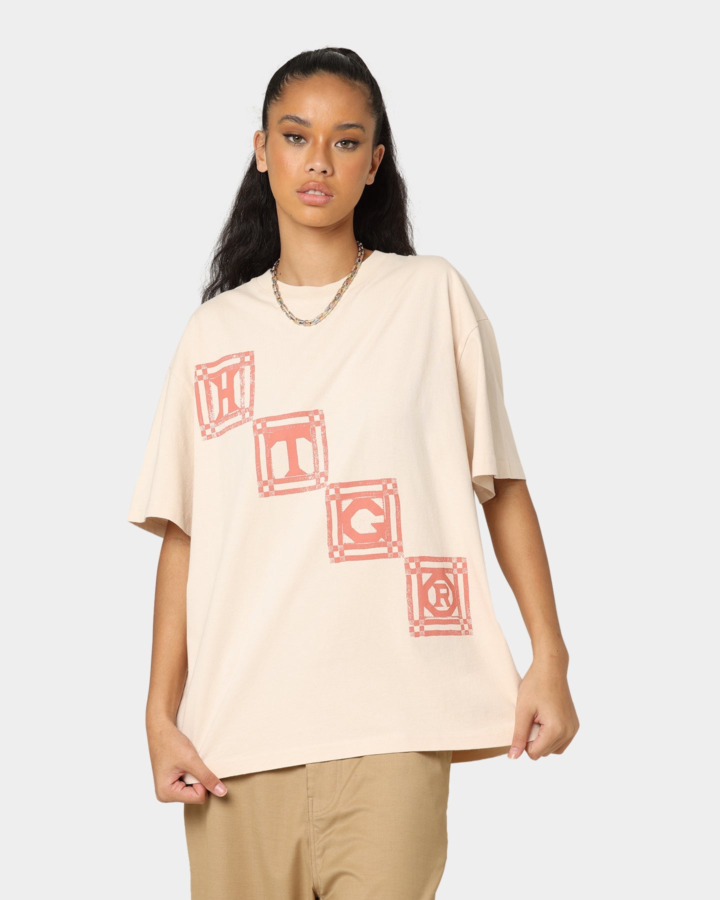 Honor The Gift Quilt Short Sleeve T-Shirt Cream Style001