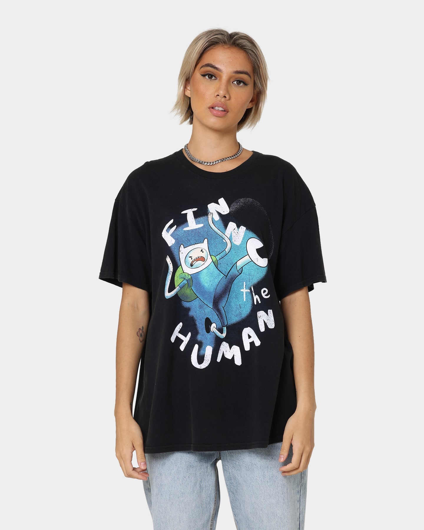 American Thrift X Adventure Time Finn The Human Vintage T-Shirt Black Wash Style001