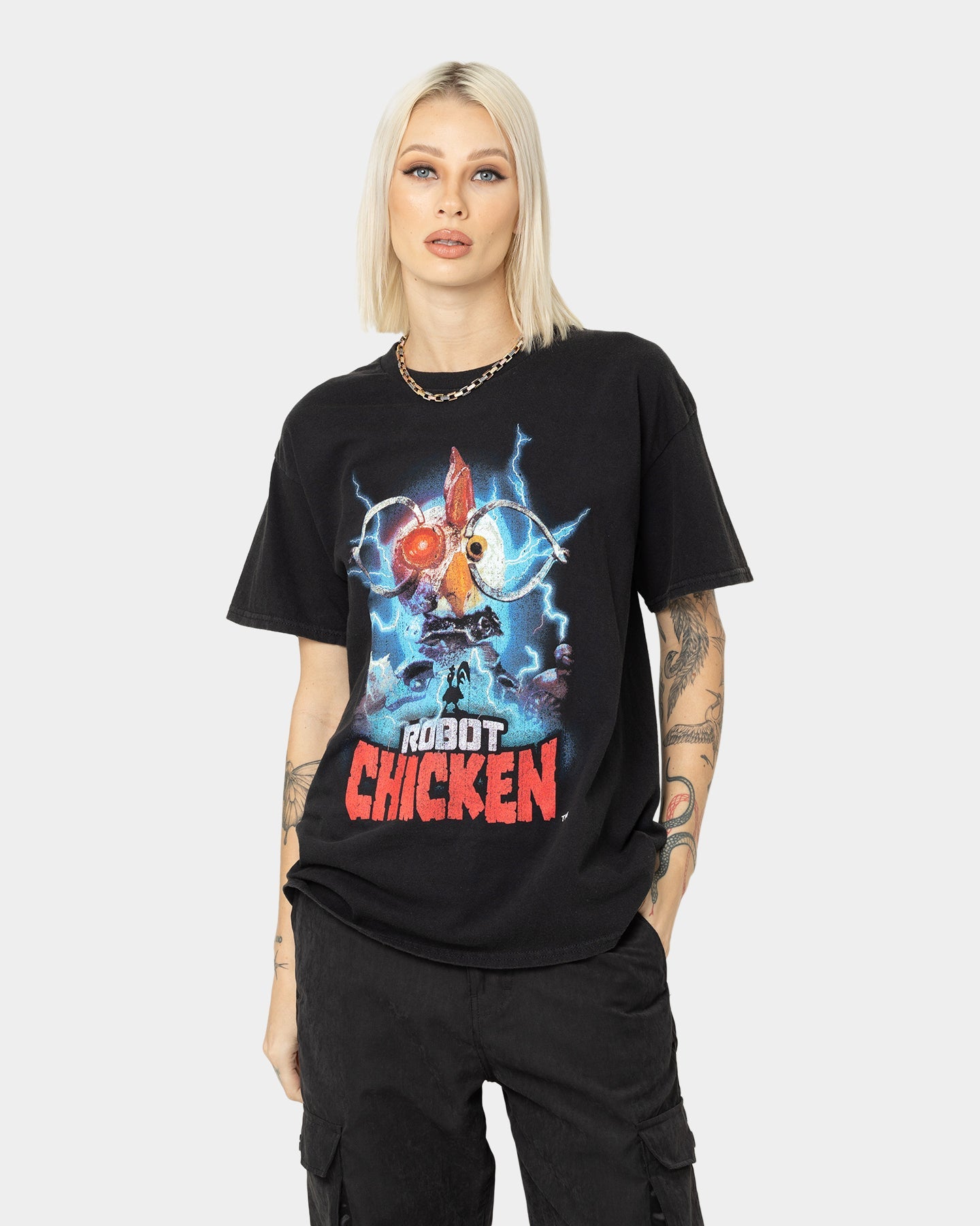American Thrift Robot Chicken Vintage T-Shirt Black Wash Style001
